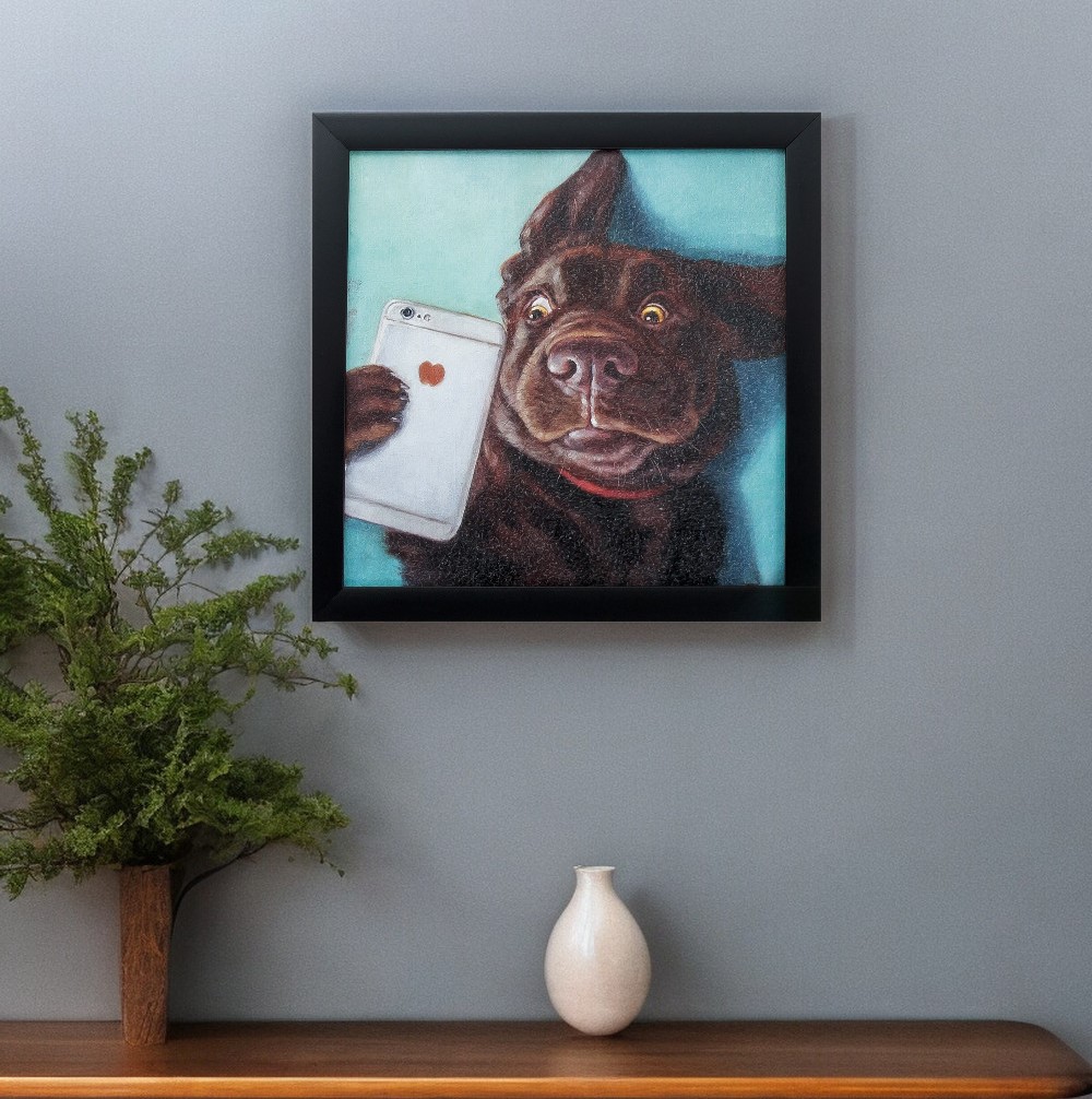 11" X 11" Black Frame Dog Selfie