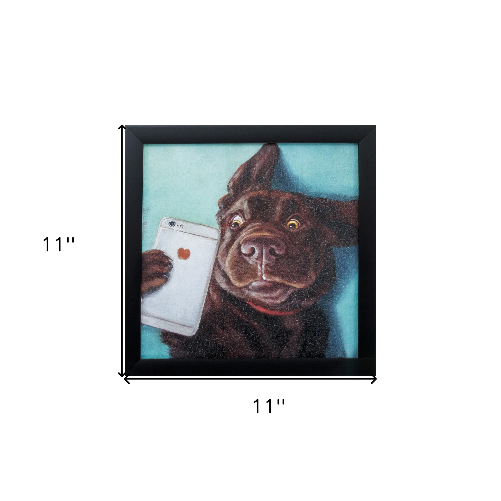 11" X 11" Black Frame Dog Selfie