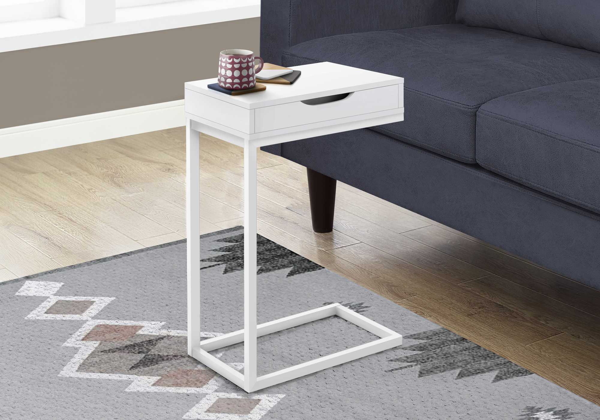 16" X 10.25" X 24.5" White Metal With A Drawer Accent Table