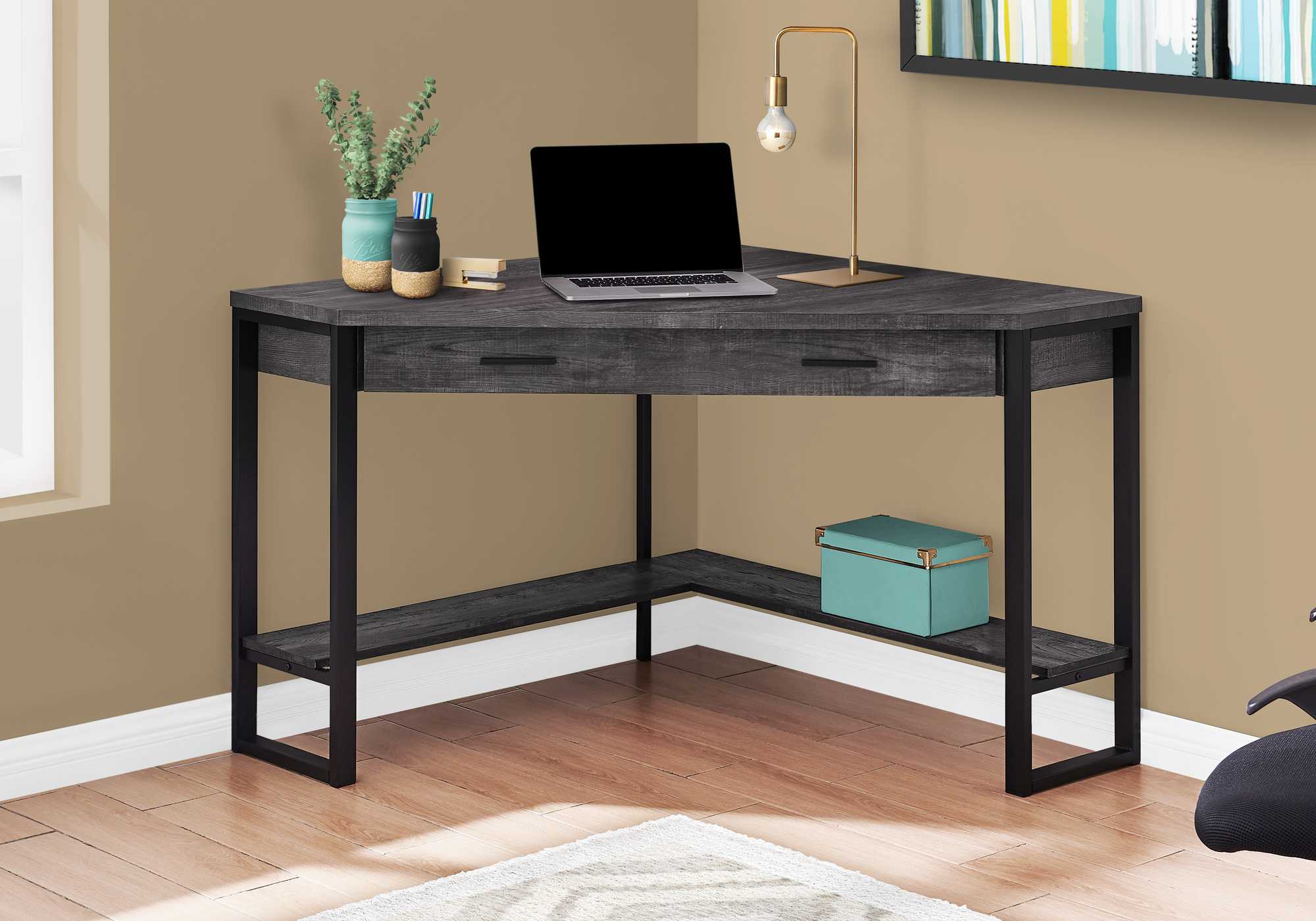 42" X 42" X 30" Black Reclaimed Wood Corner Computer Desk