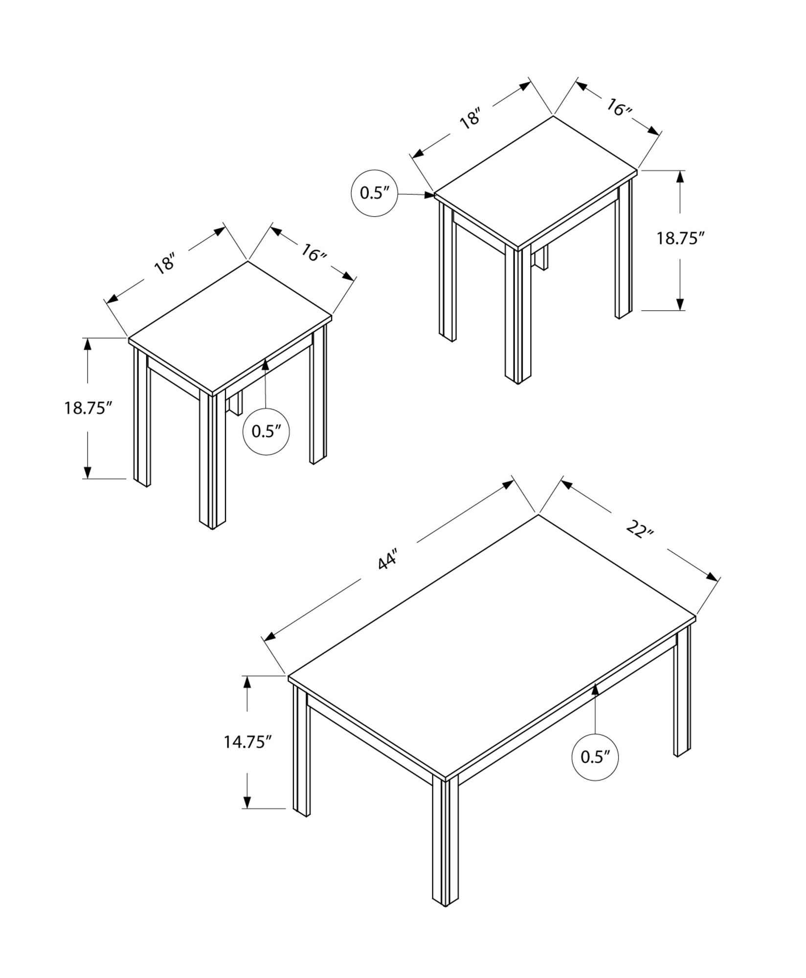 Black Table Set - 3Pcs Set