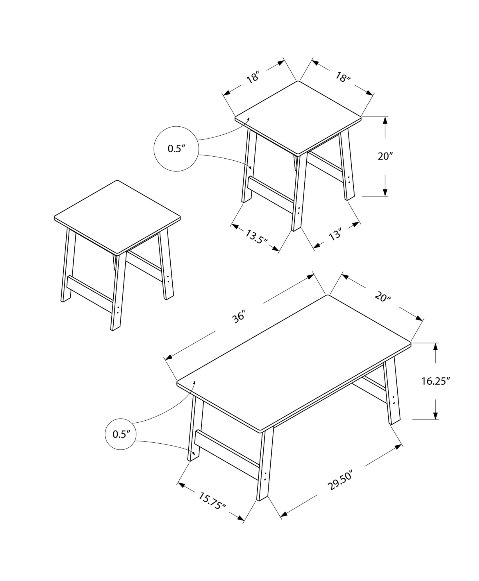 Grey Table Set - 3Pcs Set