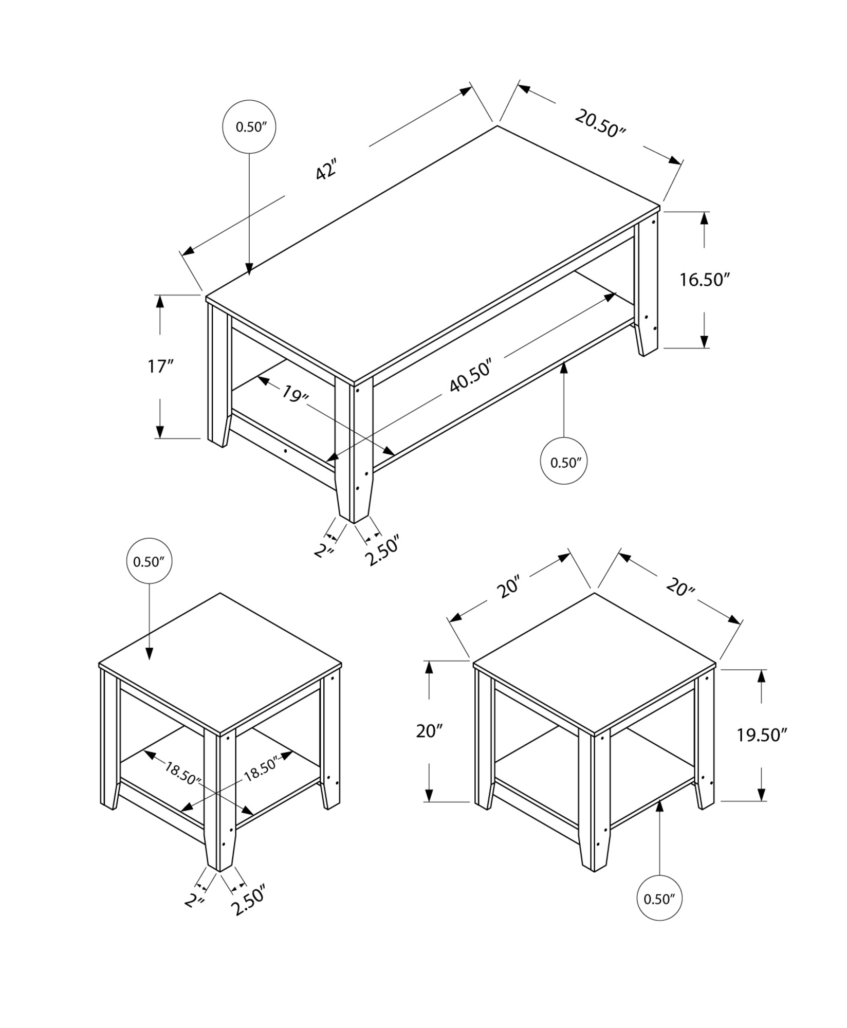 Grey Table Set 3Pcs Set