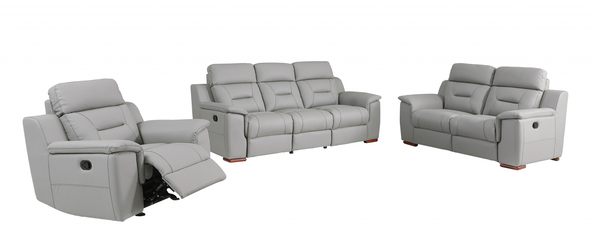 Three Piece Indoor Gray Genuine Leather Five Person Seating Set-366195-1