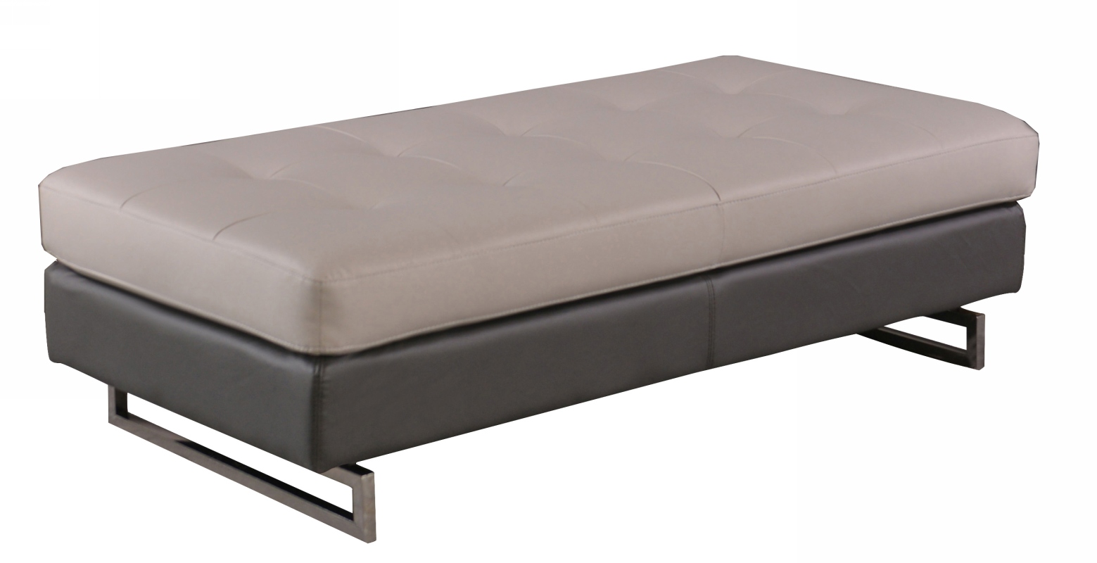 63" Taupe Faux Leather And Silver Ottoman-366197-1