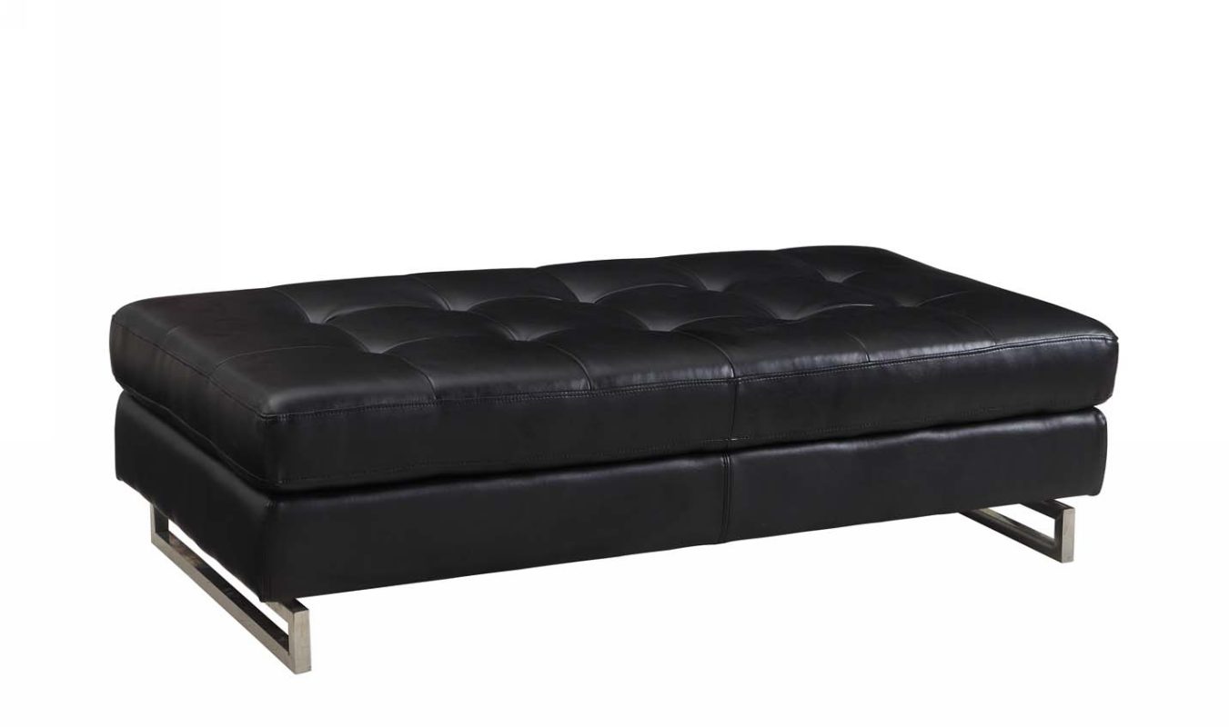 63" Black Faux Leather And Silver Ottoman-366199-1