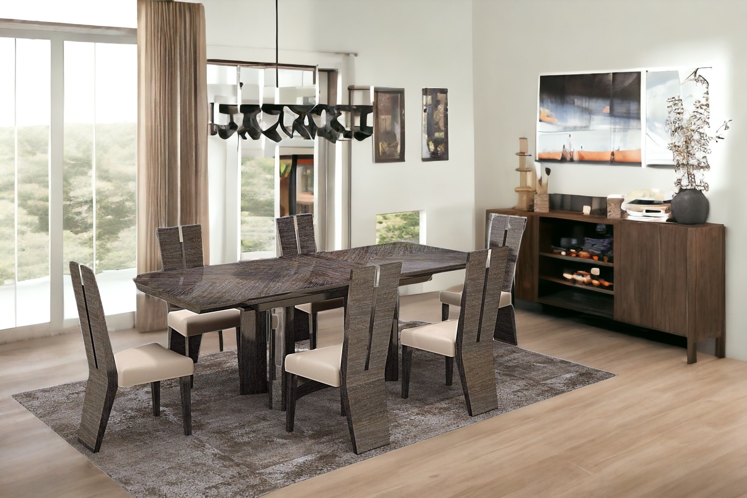 Seven Piece Gray Dining Set with Six Chairs-366215-1