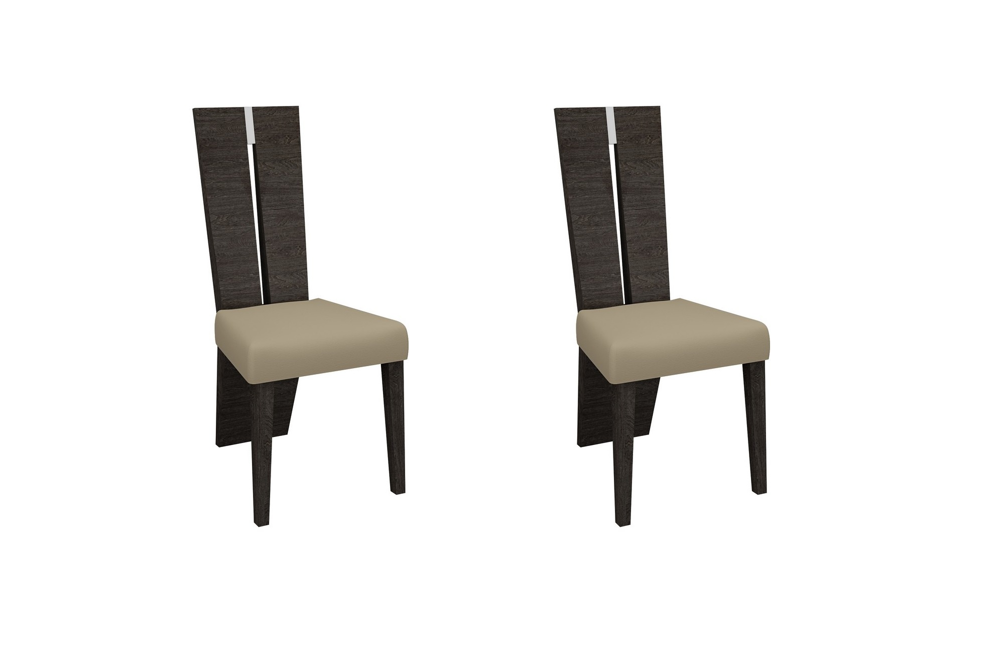 Set of Two Taupe and Dark Brown Upholstered Dining Side Chairs-366217-1
