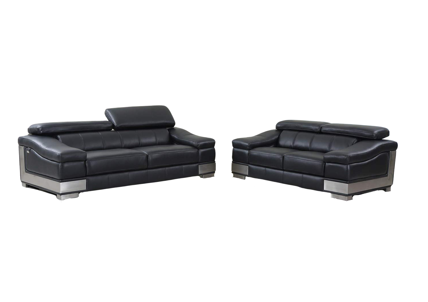 Two Piece Indoor Black Italian Leather Five Person Seating Set-366244-1