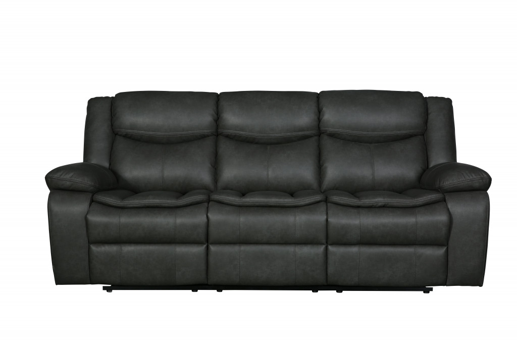 86" Gray And Black Faux Leather Reclining Sofa-366299-1
