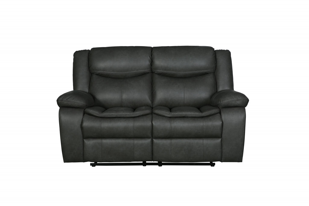 64" Gray Faux Leather Manual Reclining Love Seat-366300-1