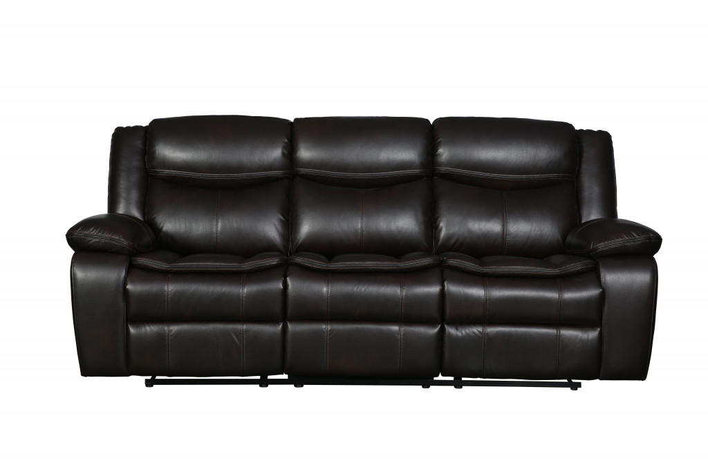 86" Brown And Black Faux Leather Reclining Sofa-366304-1