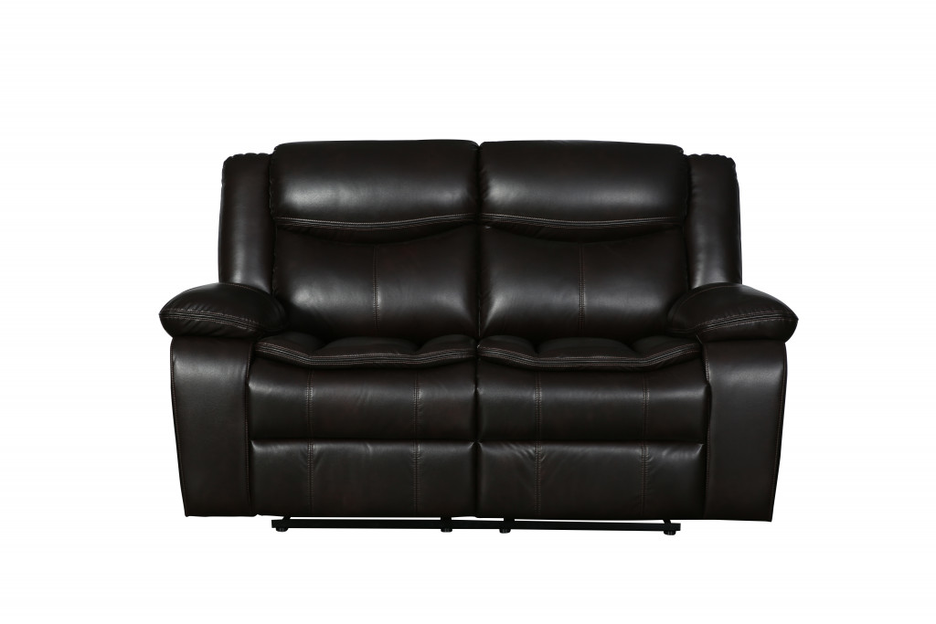 64" Brown Faux Leather Manual Reclining Love Seat-366305-1