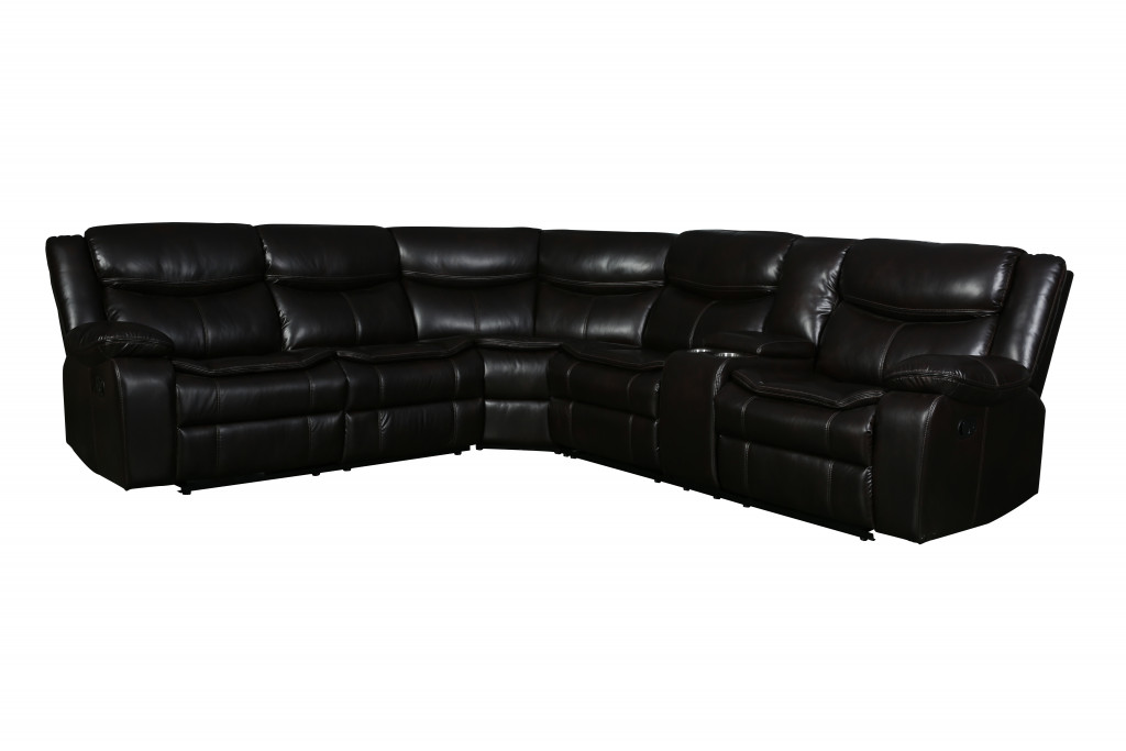 Brown Polyester Blend Reclining U Shaped Three Piece Corner Sectional With Console-366309-1