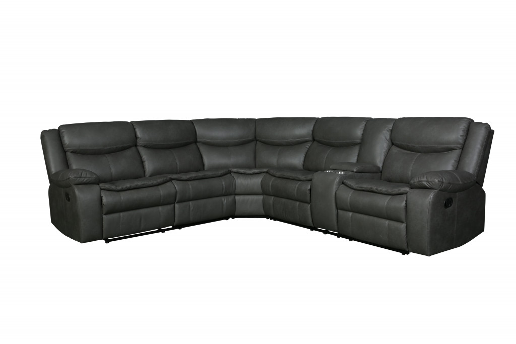 Gray Polyester Blend Reclining U Shaped Three Piece Corner Sectional With Console-366310-1