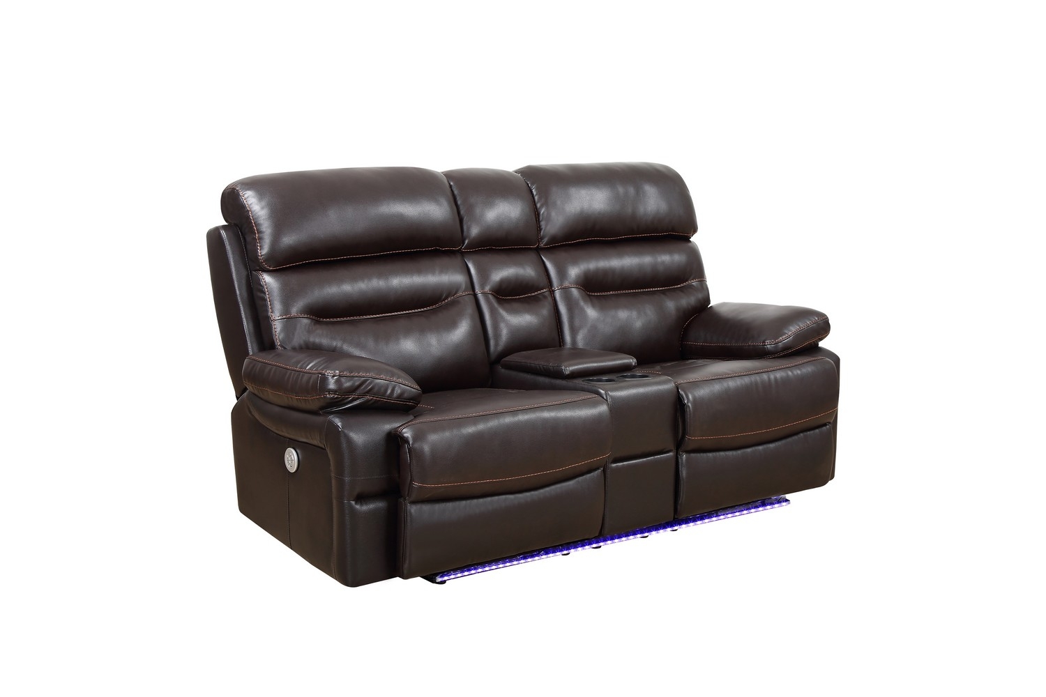 78" Brown Faux Leather Power Reclining Love Seat With Storage-366312-1