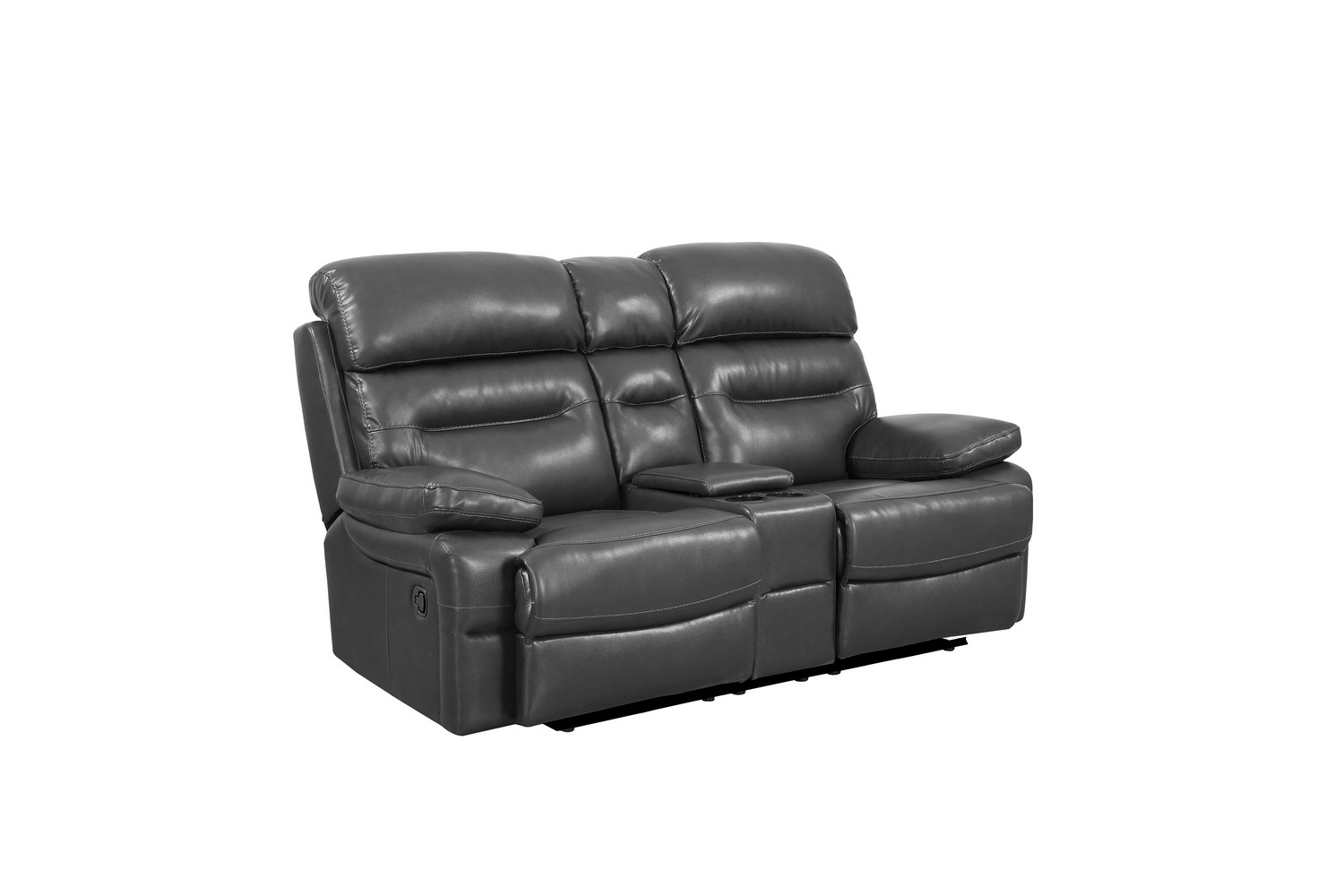 78" Gray Faux Leather Manual Reclining Love Seat With Storage-366327-1