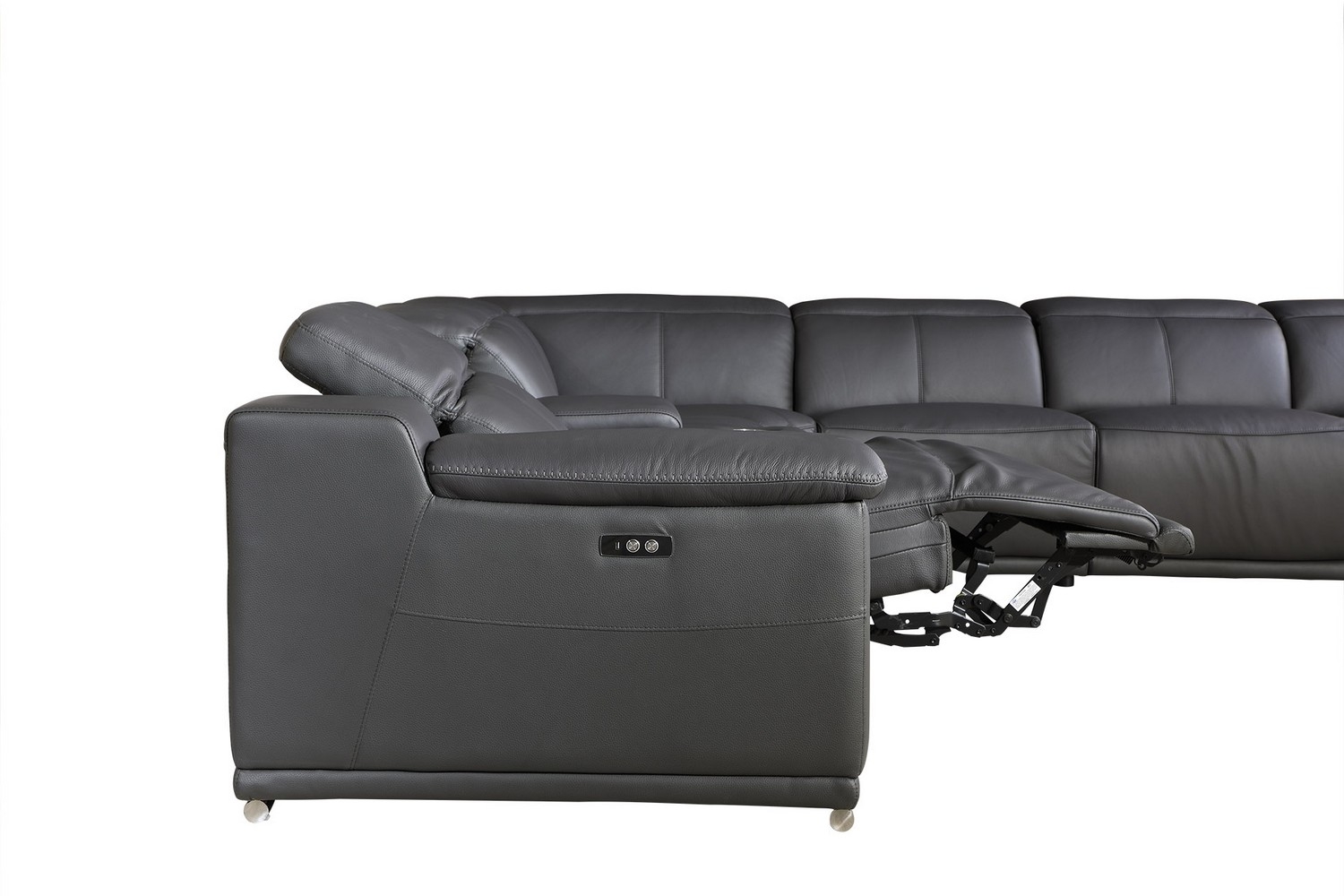 Gray Italian Leather Power Reclining U Shaped Eight Piece Corner Sectional With Console-366360-1