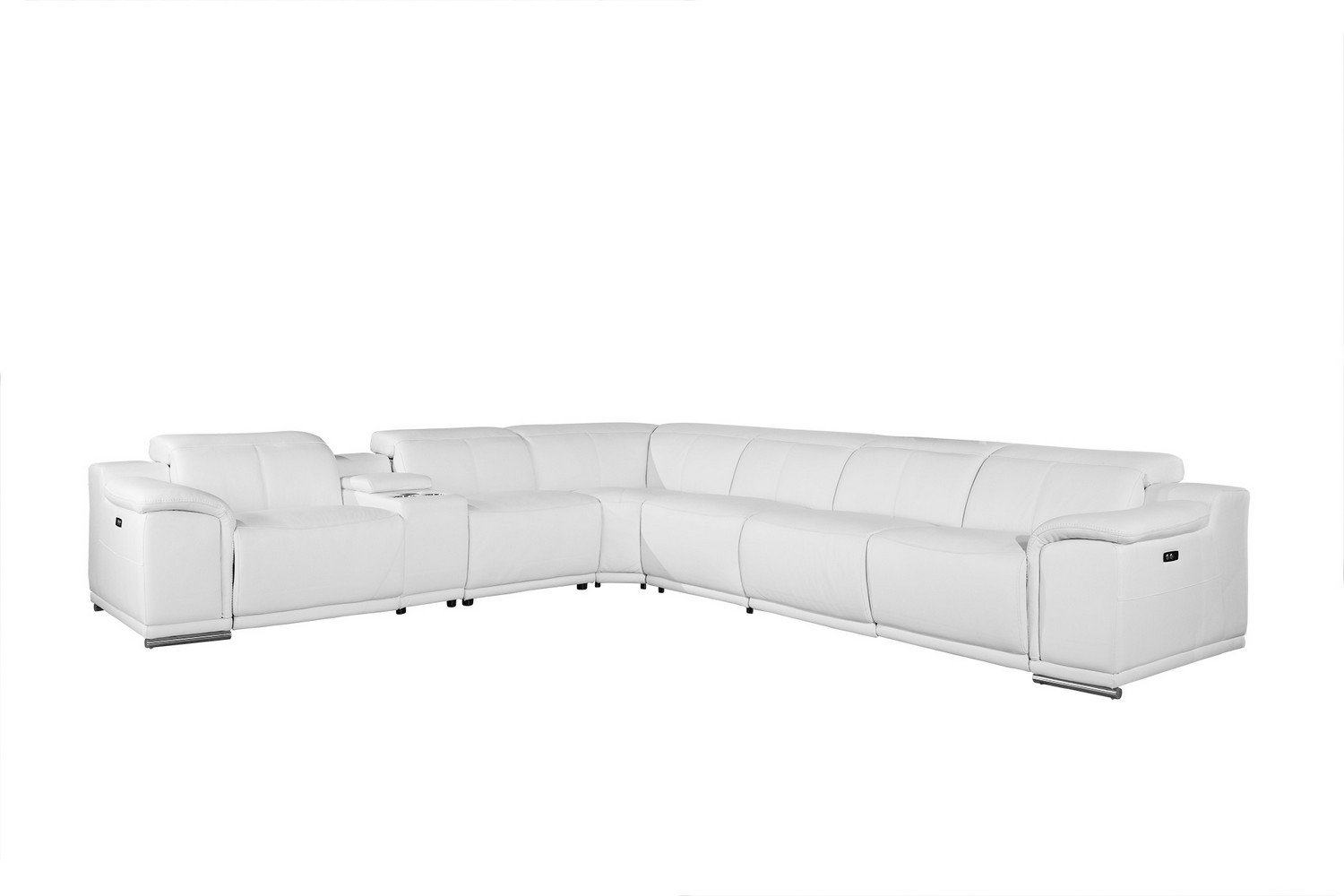 White Italian Leather Power Reclining U Shaped Seven Piece Corner Sectional With Console-366362-1