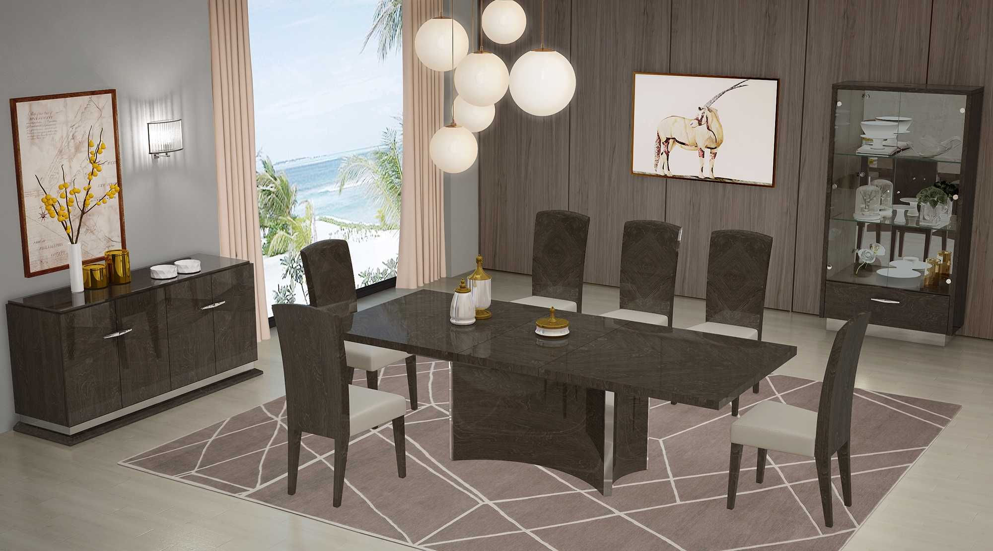 Seven Piece Gray Solid Wood Dining Set with Six Chairs-366370-1