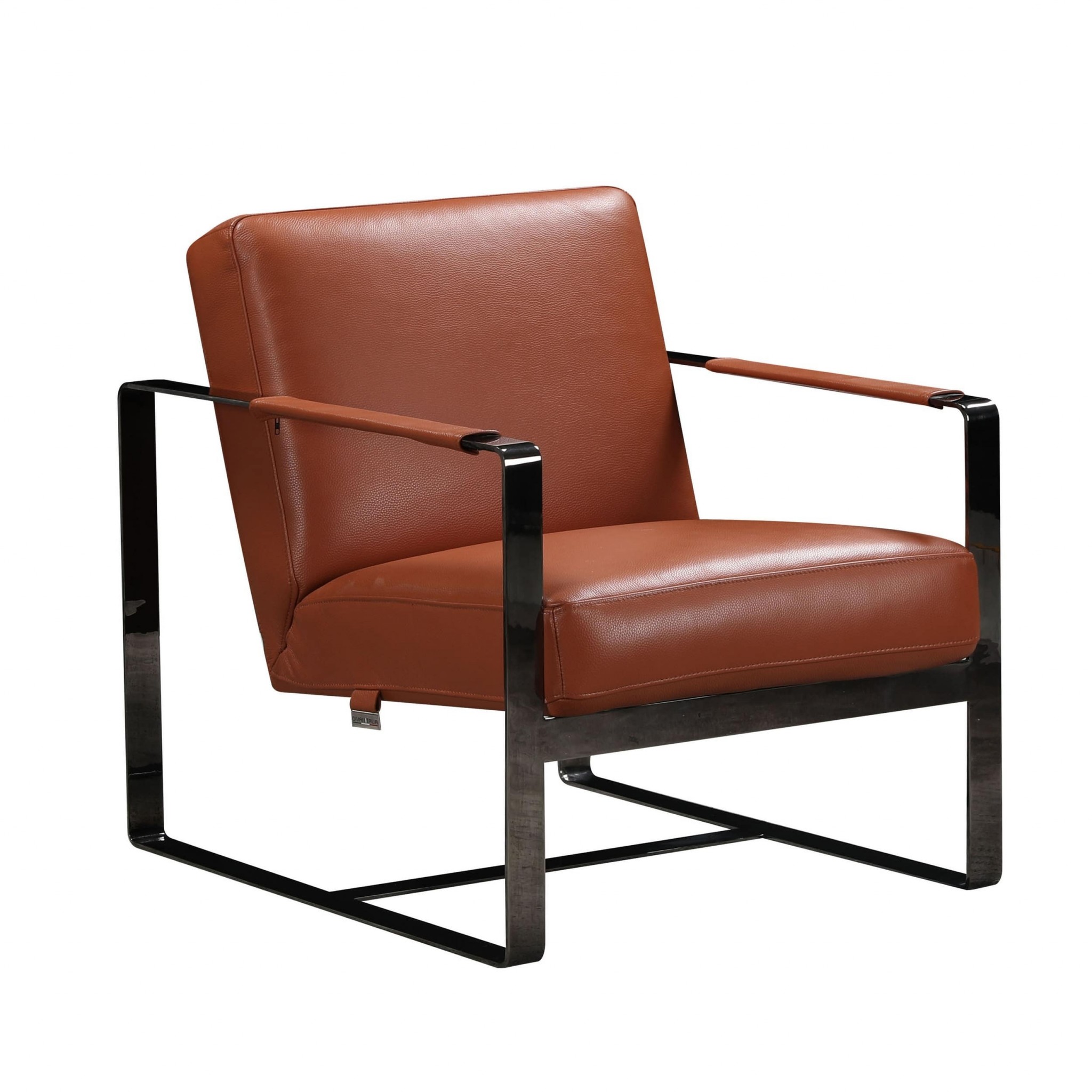 28" Camel And Black Genuine Leather Arm Chair-370418-1