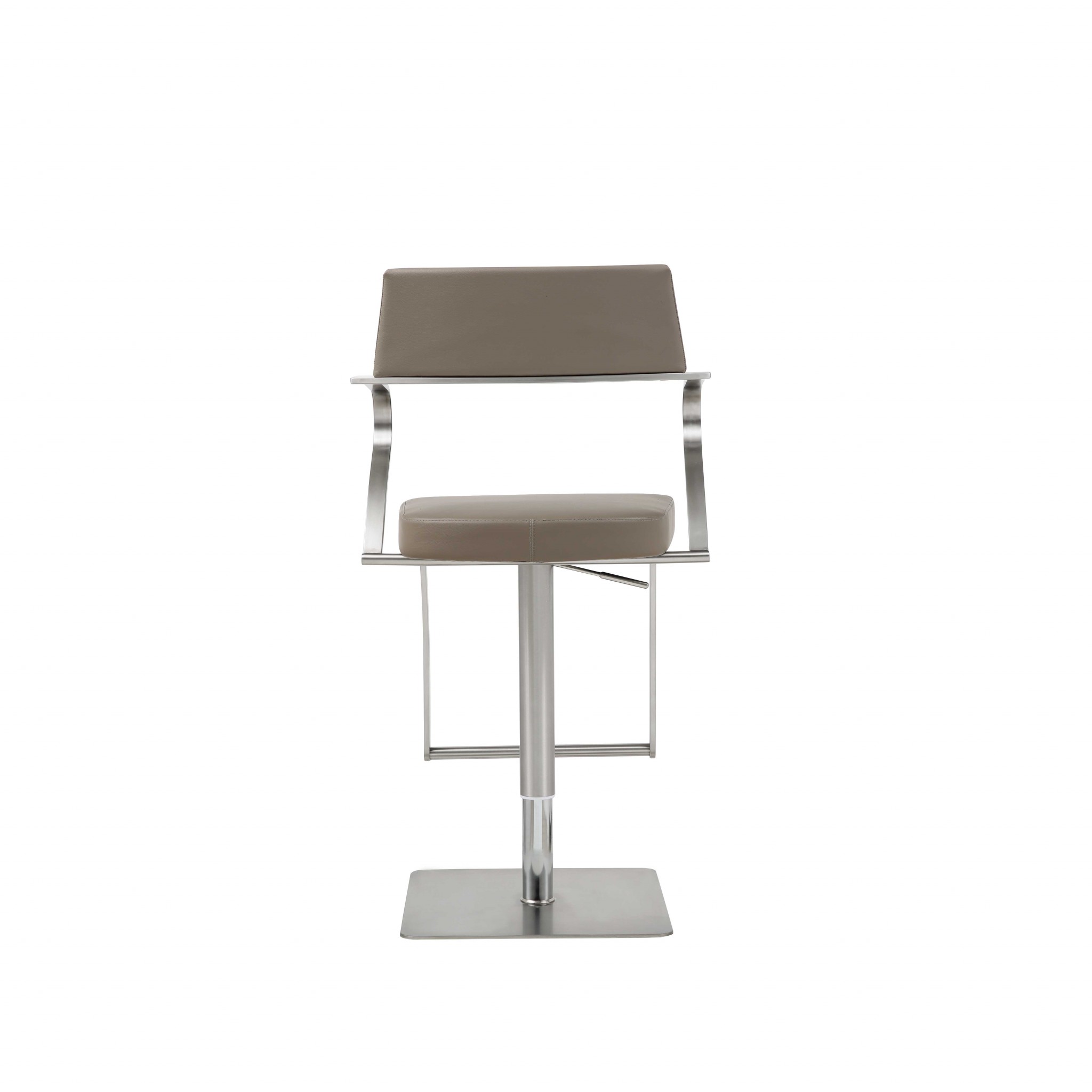 Modern Taupe Faux Leather Adjustable Barstool with Arms