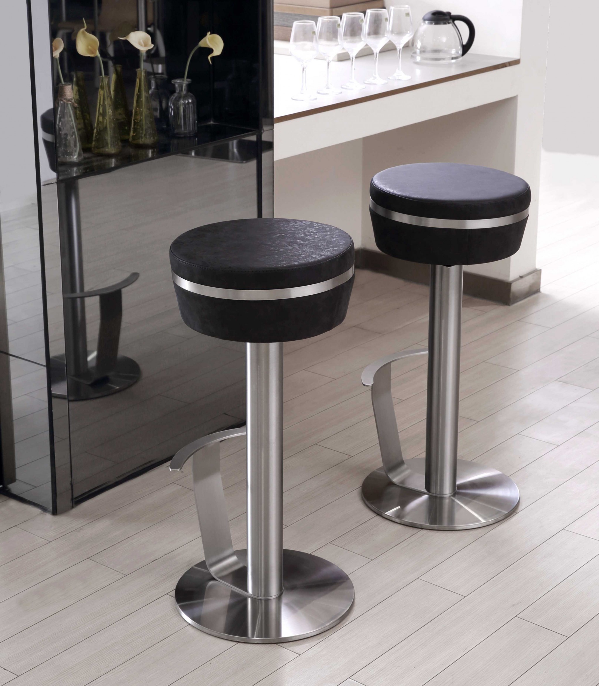 Pedestal Frame Black and Stainless Backless Barstool