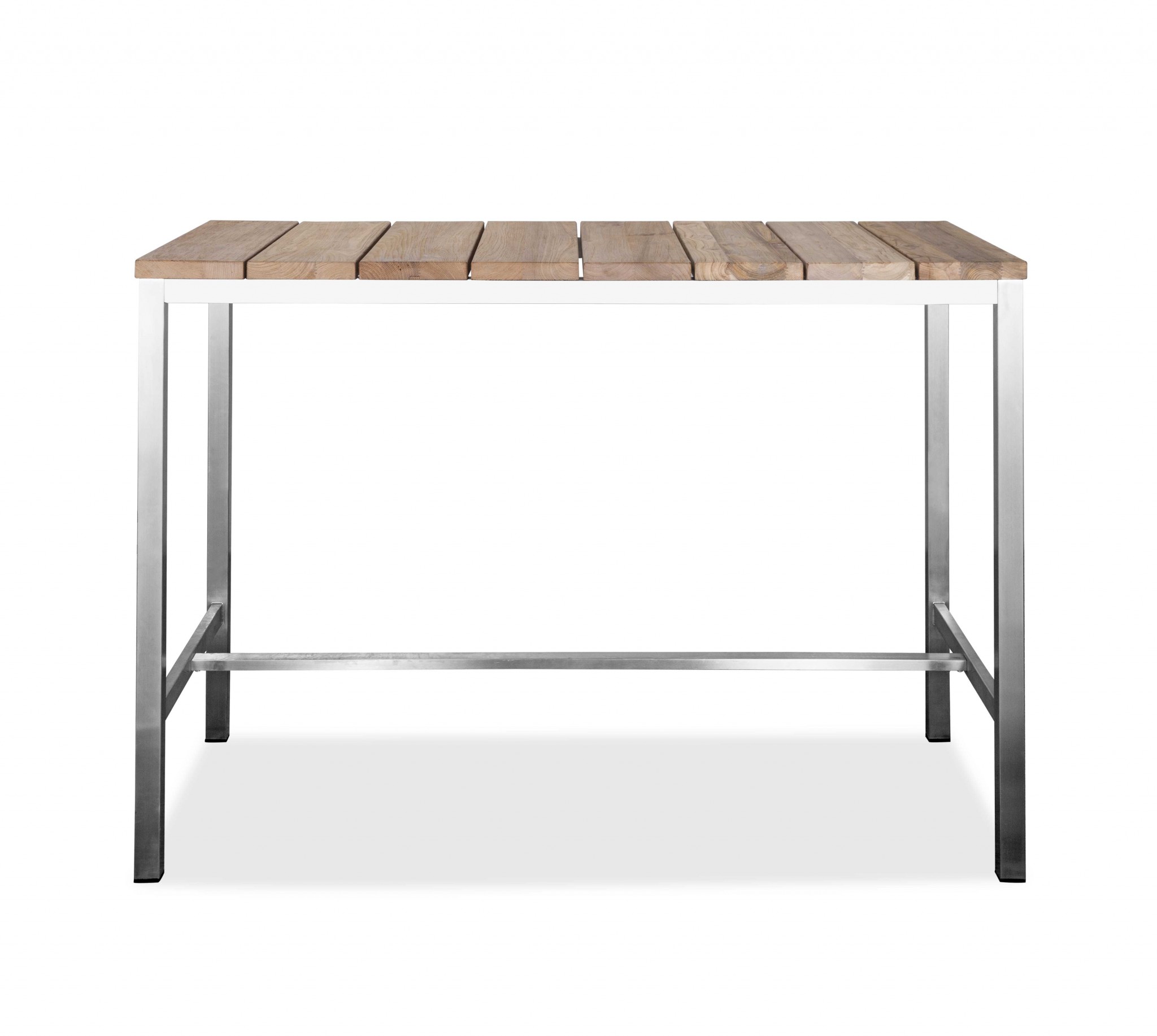 55 X 27 X 42 Teak Wood & Stainless Steel Bar Table