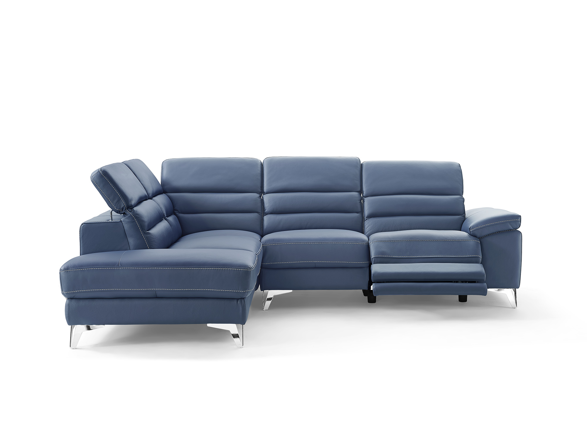 109" X 88" X 31" X 40" Navy Blue Leather Sectional