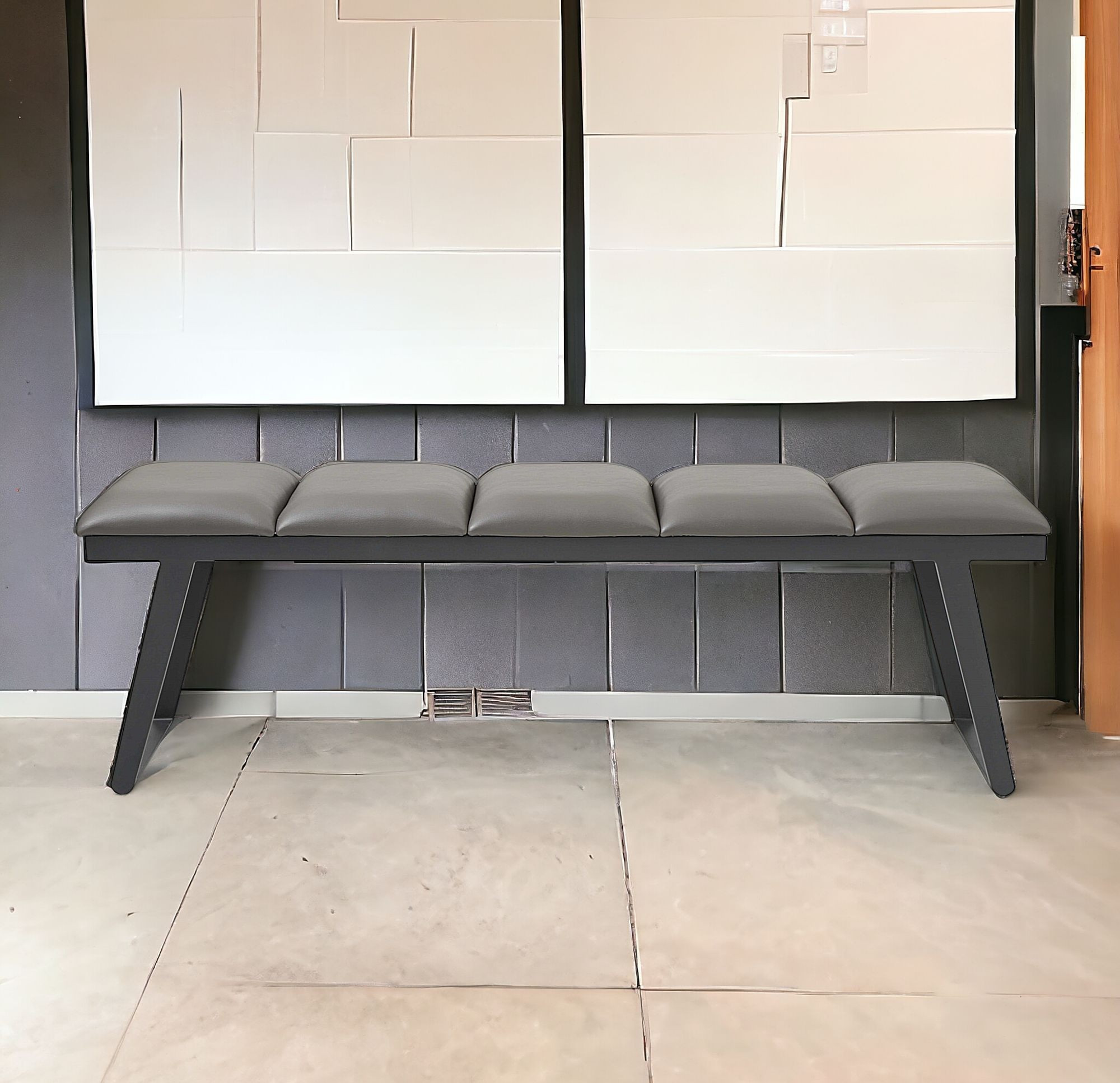 57" X 16" X 18" Dark Grey Faux Leather Bench