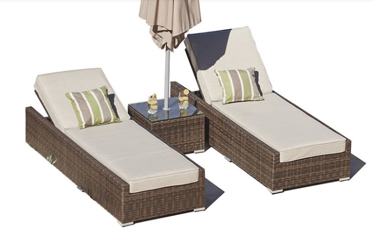 78" X 29" X 28" Brown 3Piece Outdoor Armless Chaise Lounge Set with  Cushions