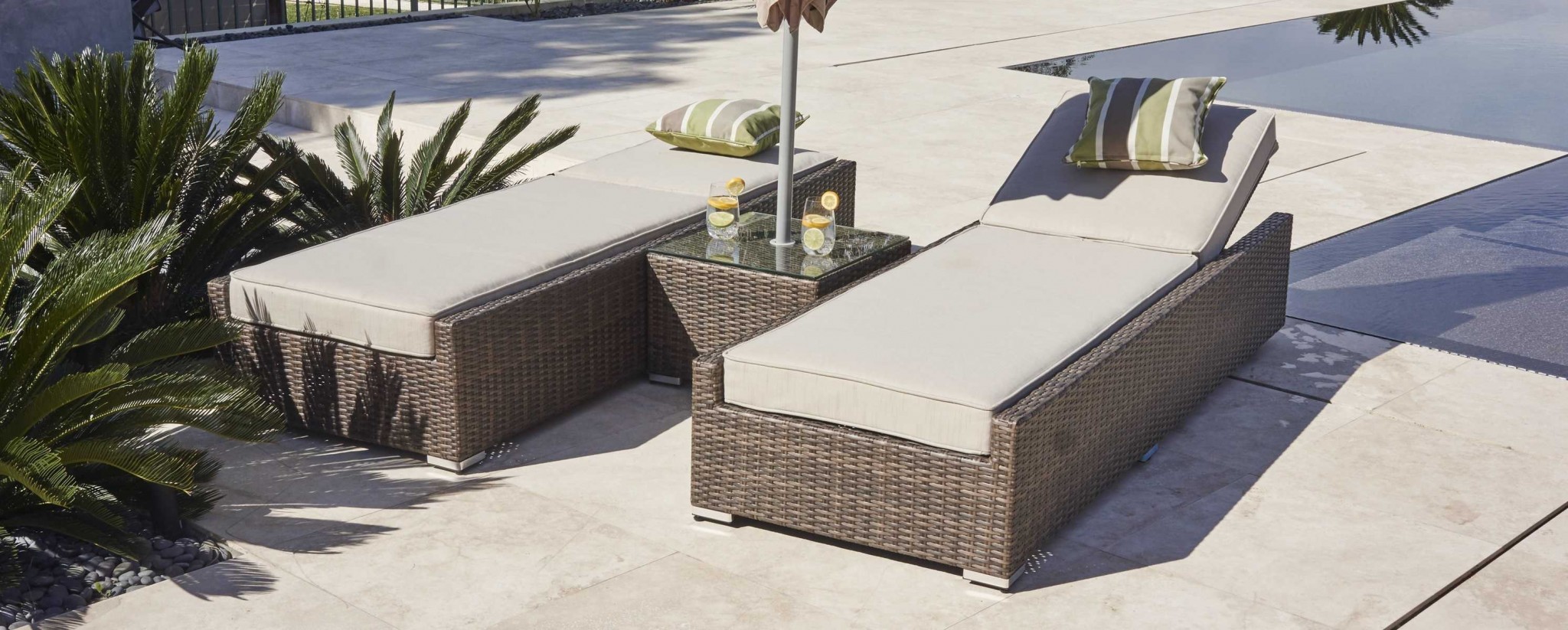 78" X 29" X 28" Brown 3Piece Outdoor Armless Chaise Lounge Set with Cushions