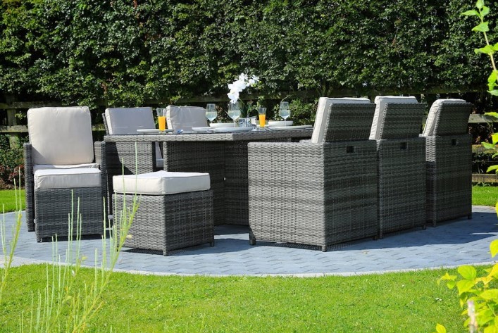 129" X 76" X 46" Gray 11Piece Outdoor Dining Set with Cushions