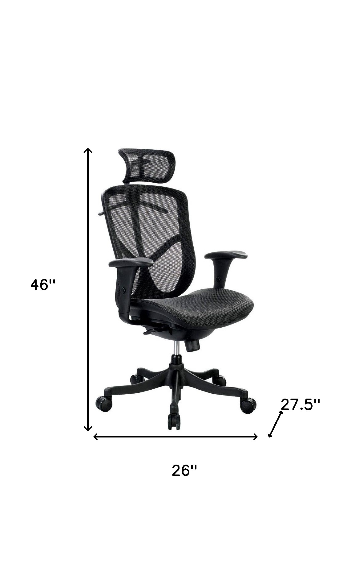 26" x 27.5" x 46" Black Mesh High Tilt Chair