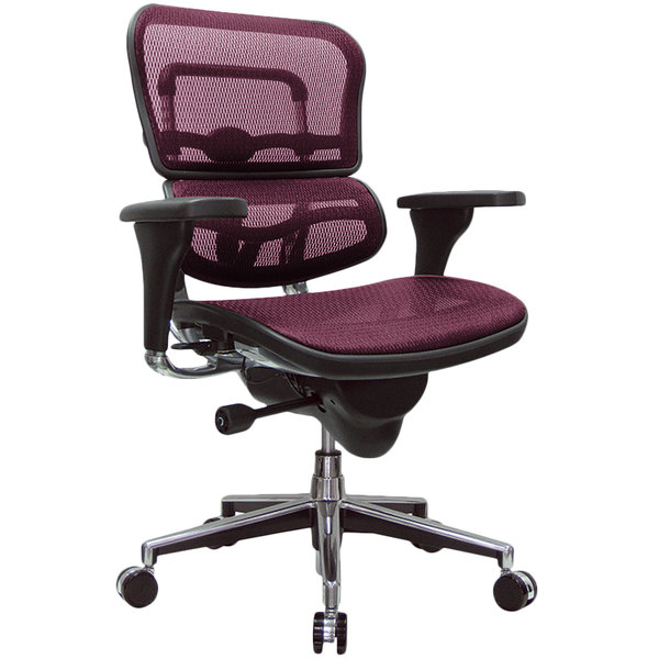 Plum and Silver Adjustable Swivel Mesh Rolling Office Chair-372398-1