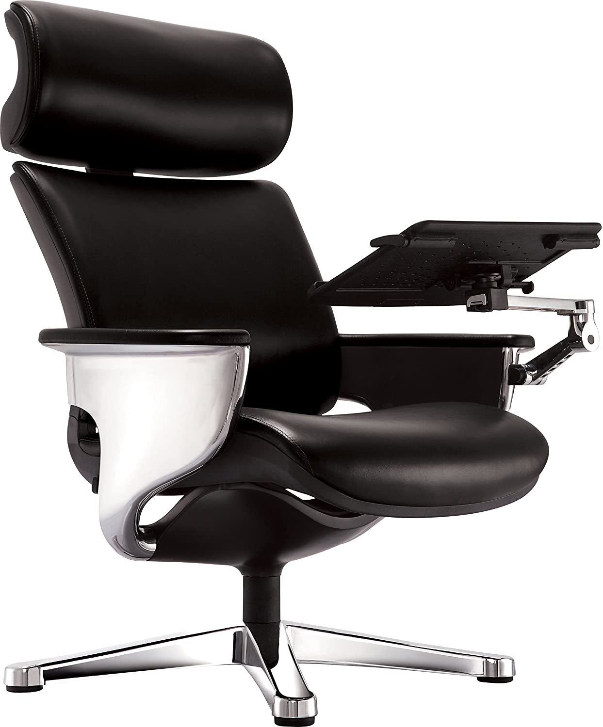 Black and Silver Swivel Faux Leather Executive Office Chair-372428-1