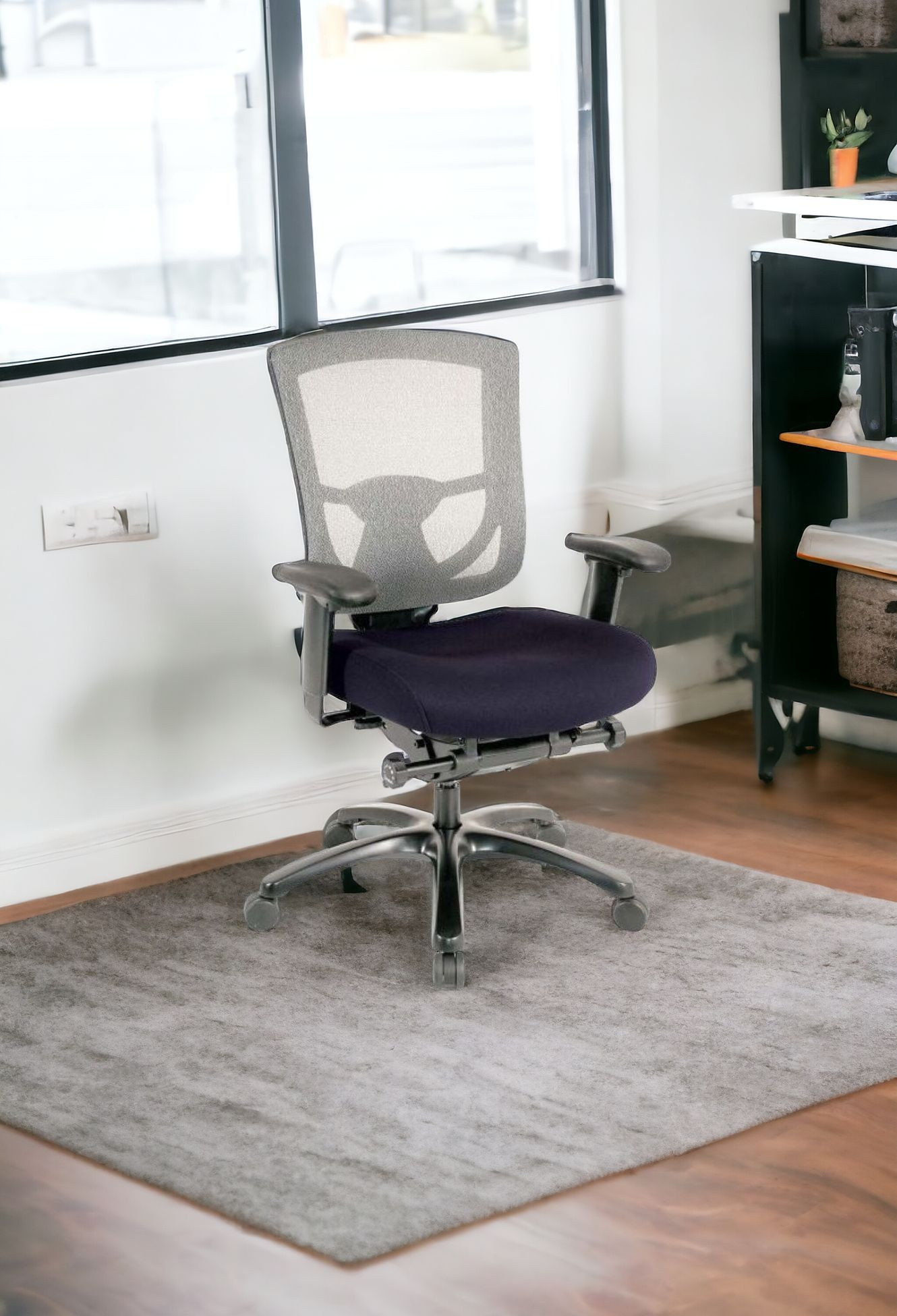 Denim Blue and Black Adjustable Swivel Mesh Rolling Office Chair-372461-1