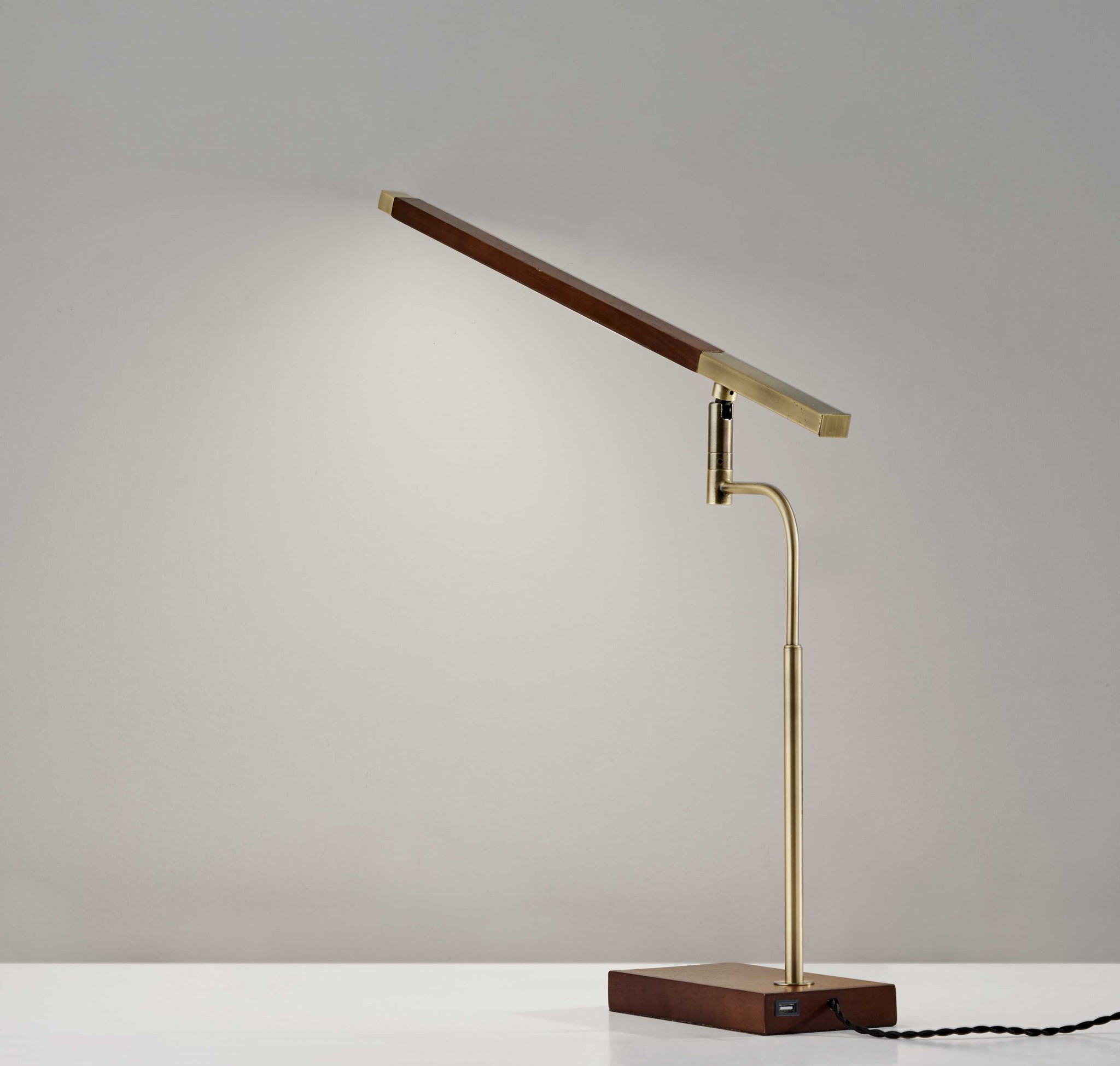 22" X 16-23" X 16.5-28.5" Walnut Wood LED Desk Lamp