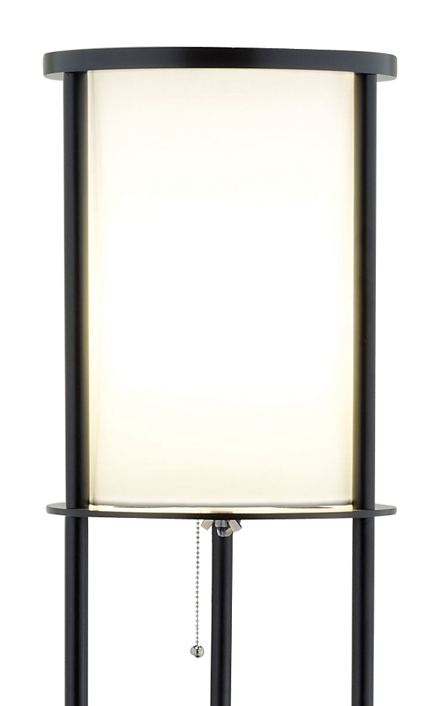 11.5" X 11.5" X 62.5" Black Wood Round Shelf Floor Lamp