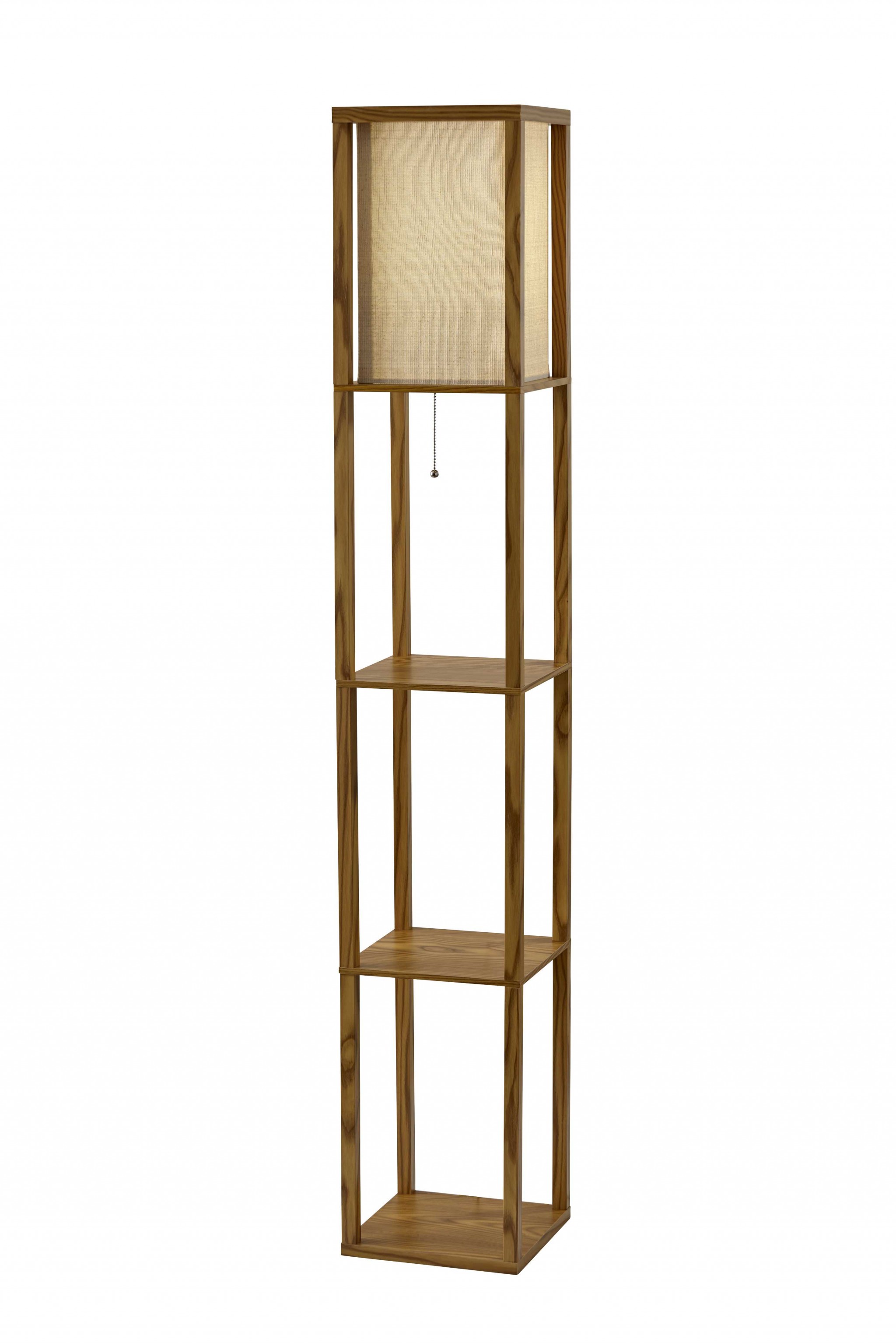 Floor Lamp With Natural Wood Finish Storage Shelves-372525-1