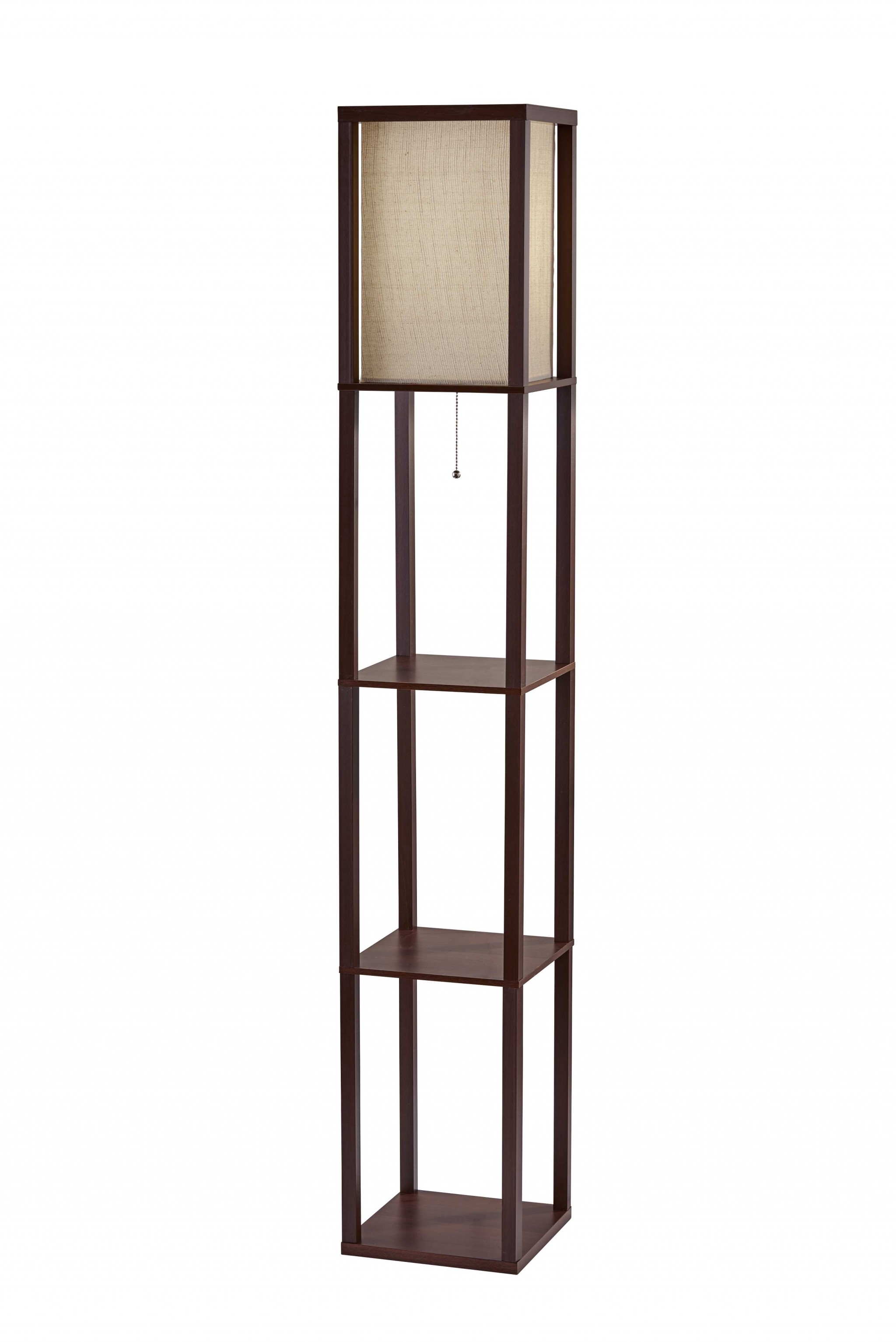 63" Brown Column Floor Lamp With Beige Square Shade-372526-1