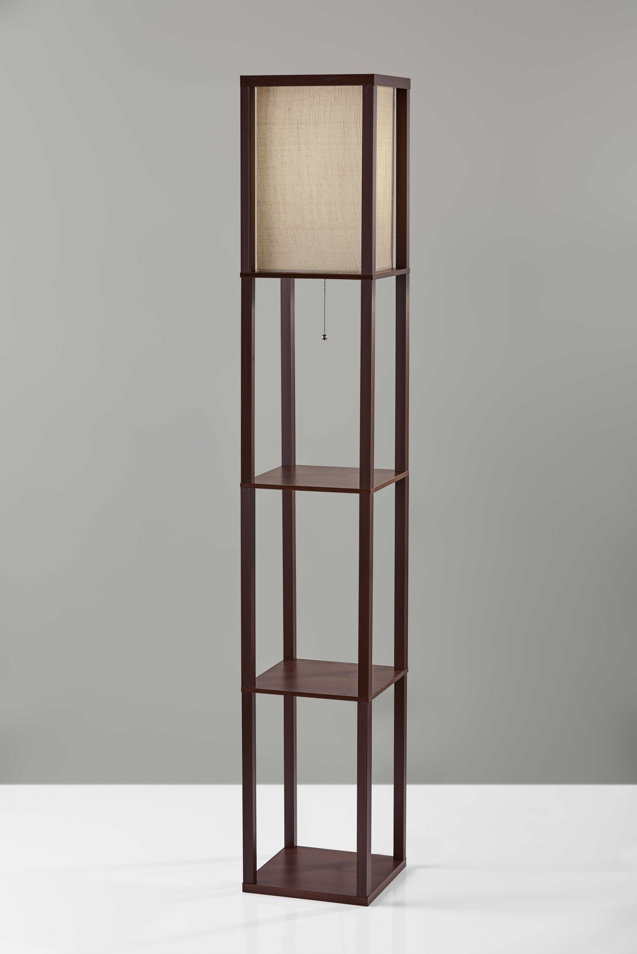 10.25" X 10.25" X 63" Walnut Fabric Shelf Lamp