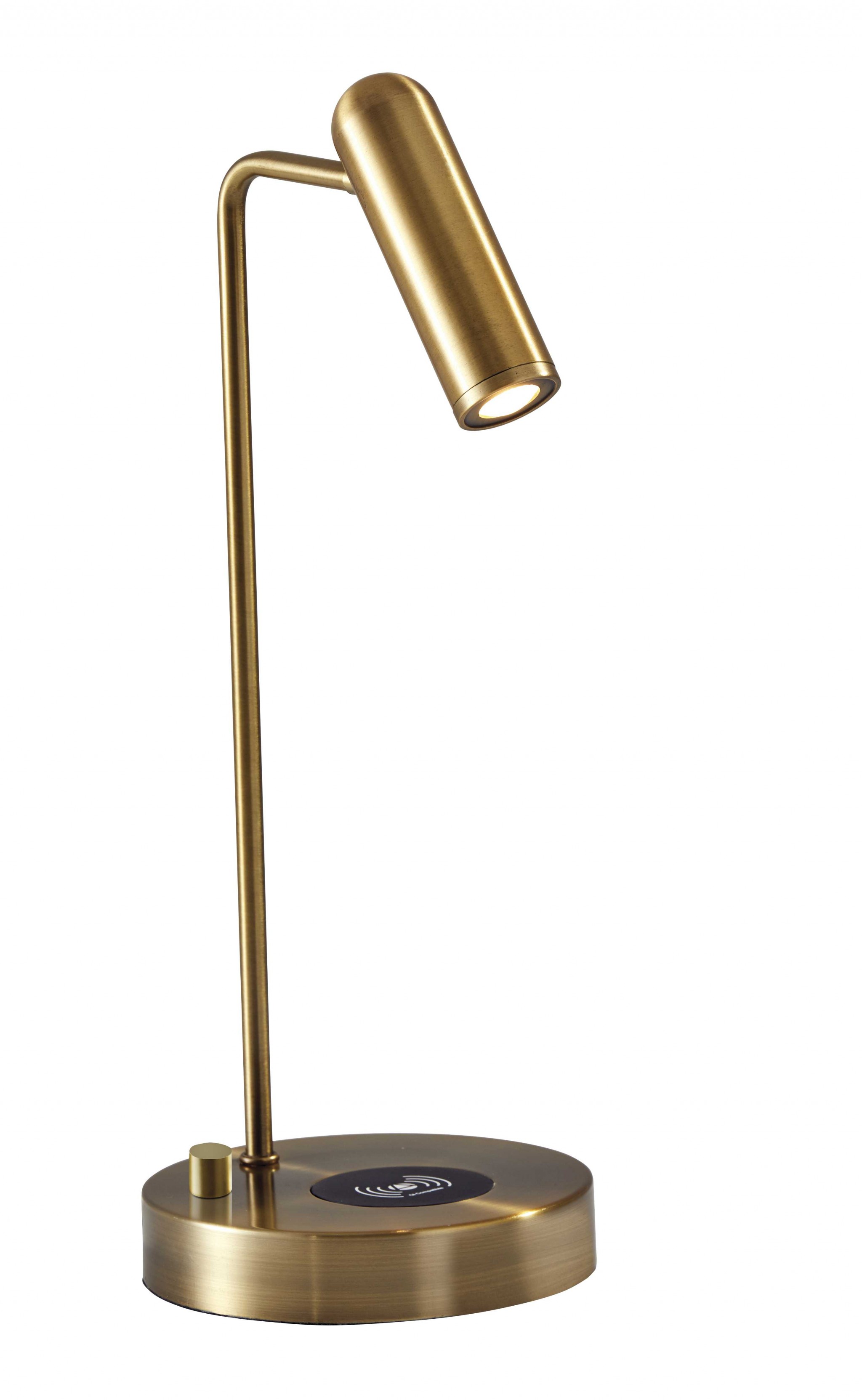 17" Brass Metal LED Desk Lamp With USB And Wireless Charging-372527-1