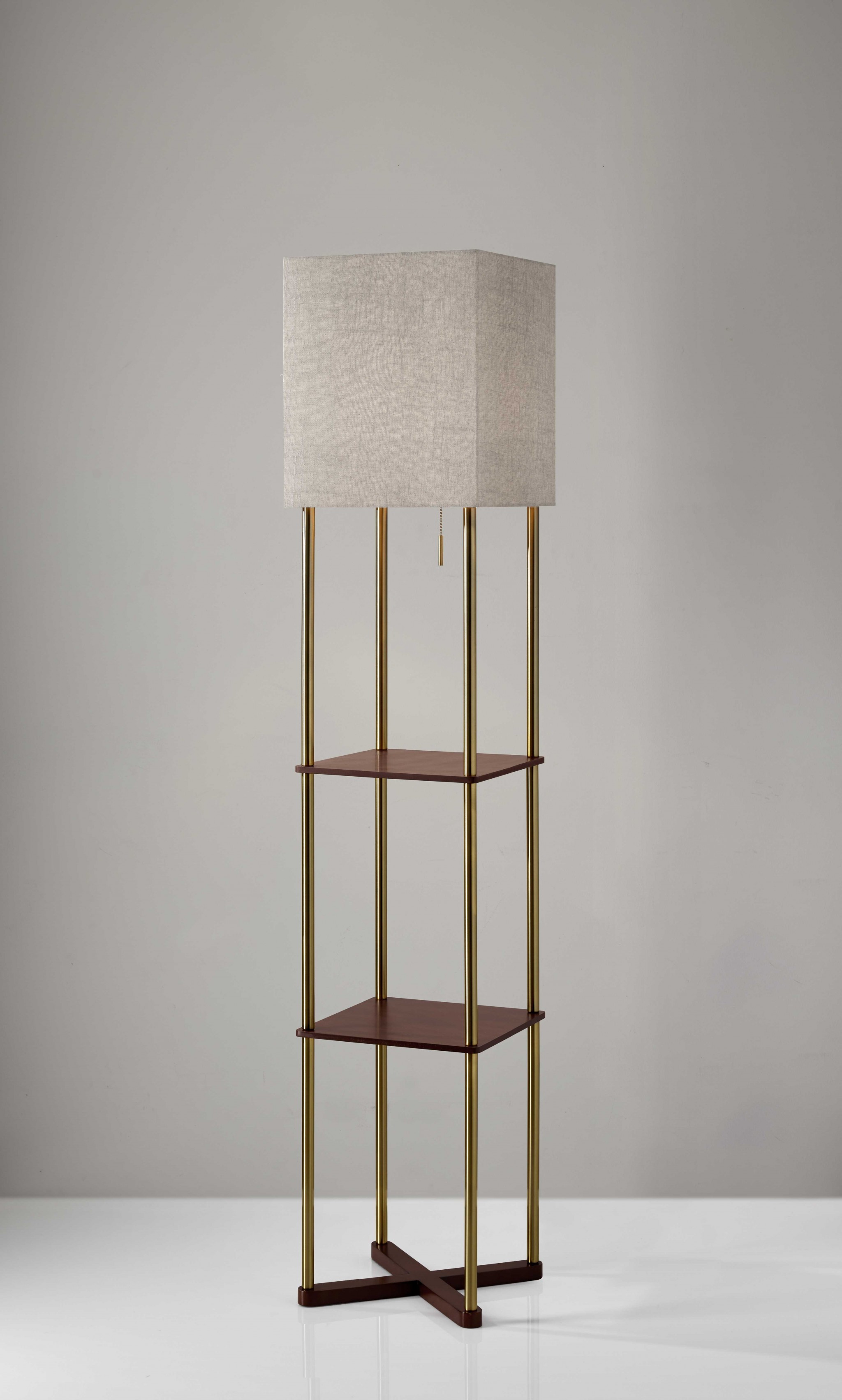 12.5" X 12.5" X 62.25" Walnut Wood Meta Shelf Floor Lamp