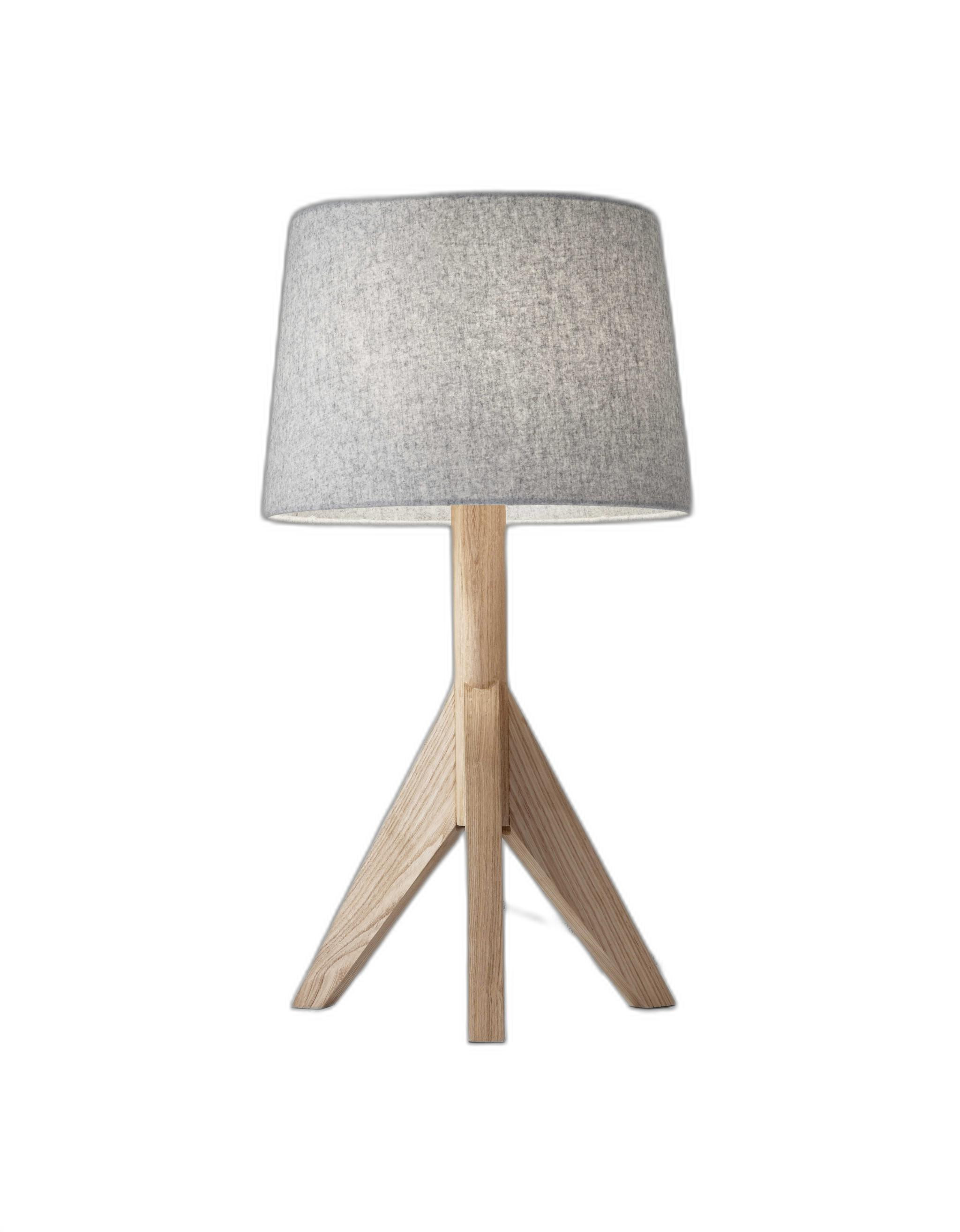 Natural Wood Tripod Base With Grey Felt Tapered Drum Shade Table Lamp-372538-1