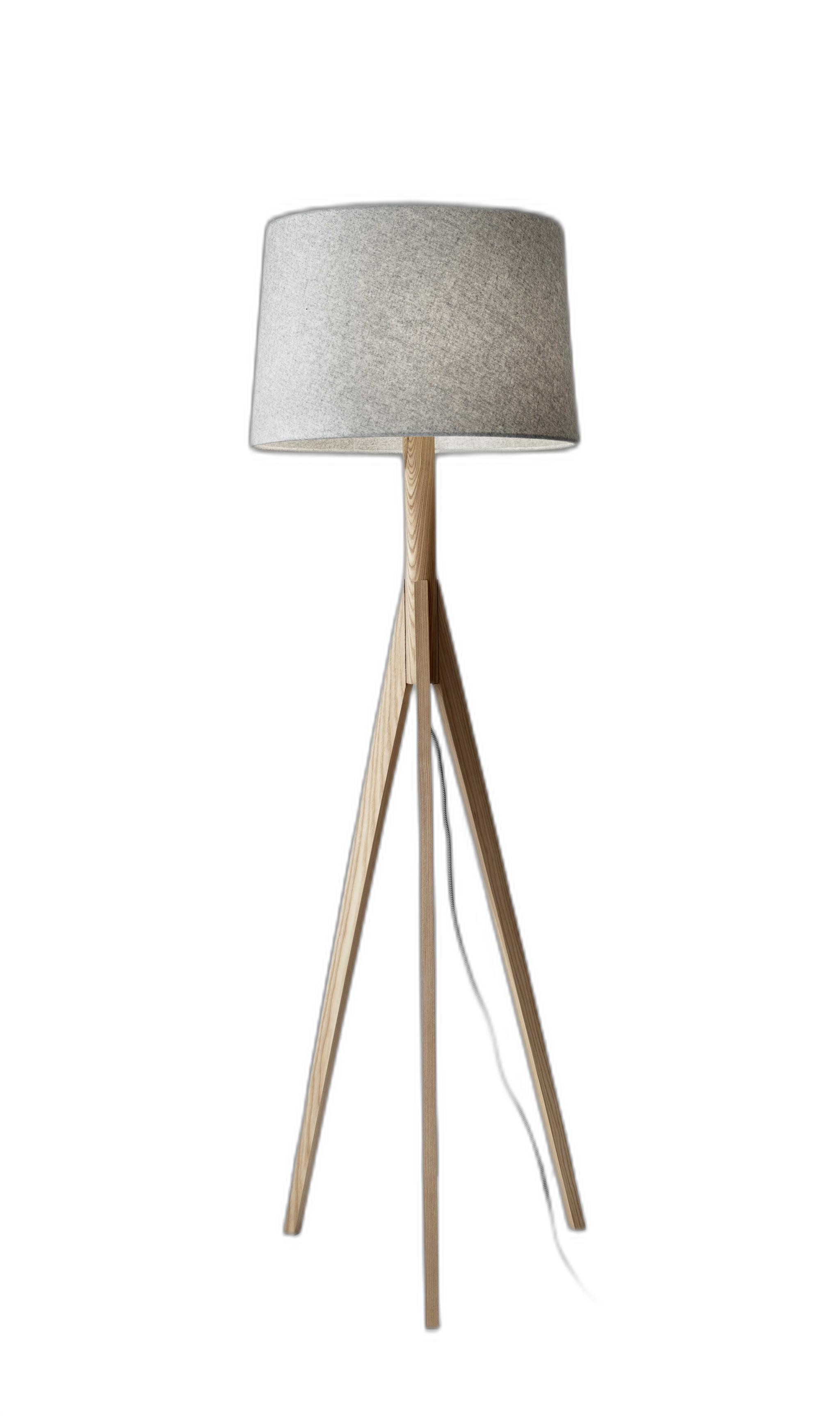 59" Solid Wood Tripod Floor Lamp With Gray Empire Shade-372539-1