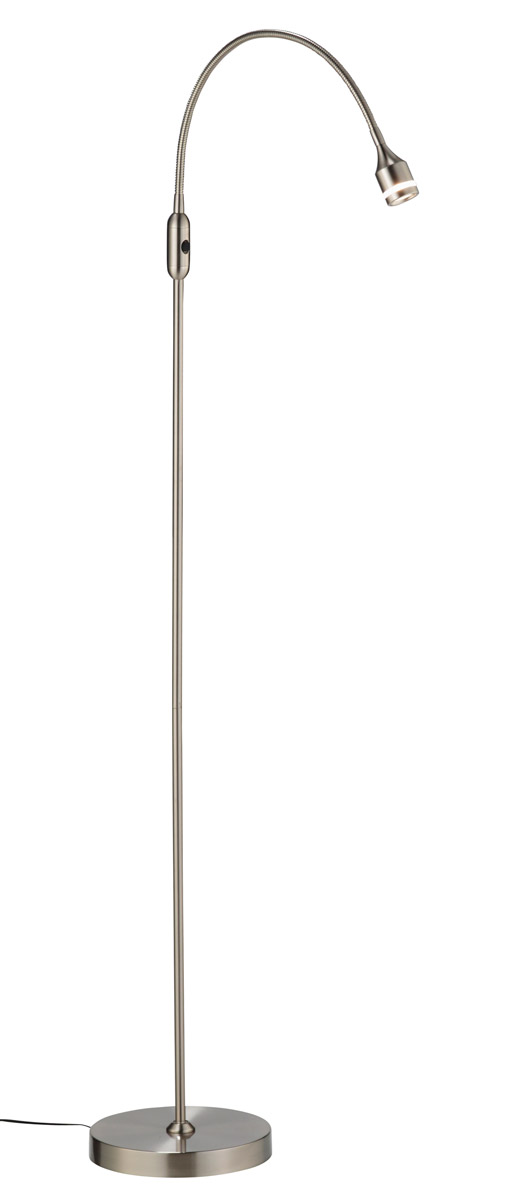 12" X 8-20" X 45-56" Brushed Steel Metal LED Floor Lamp