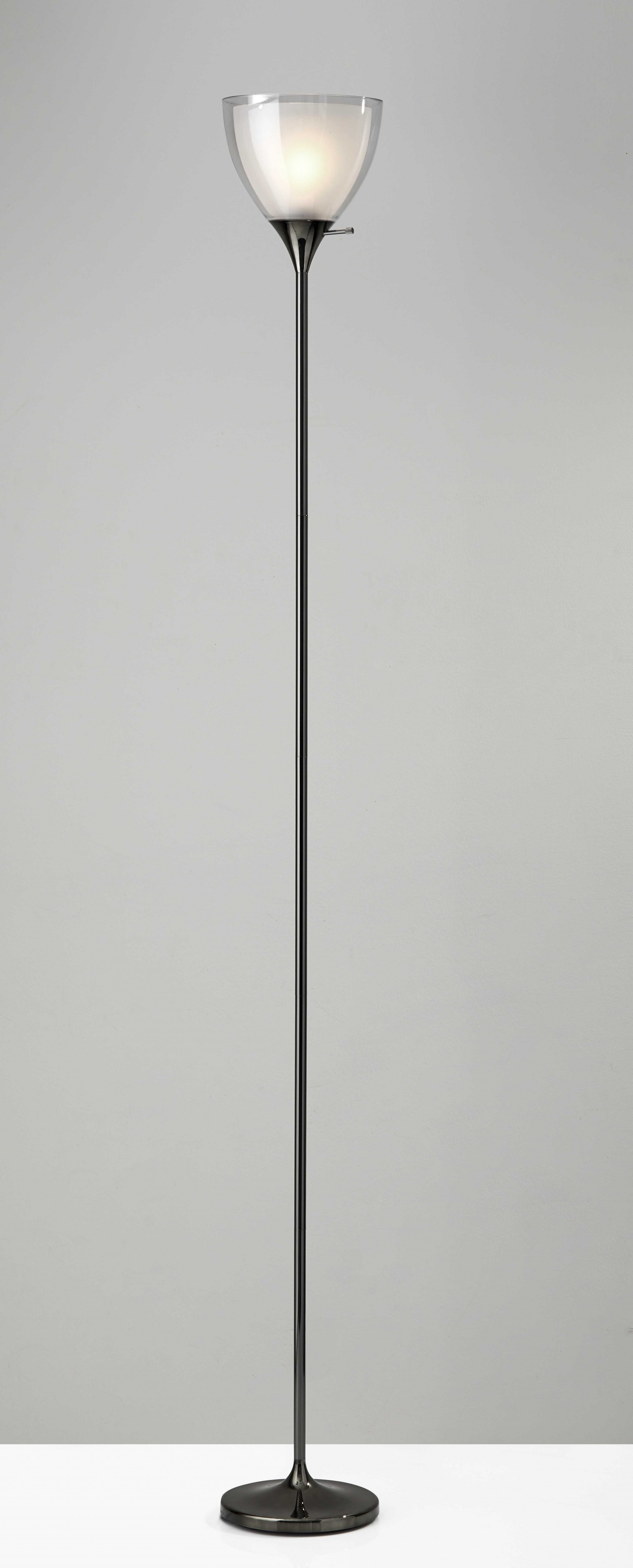 Shiny Black Nickel Finish Metal Torchiere Floor Lamp With Frosted Inner Shade-372606-1