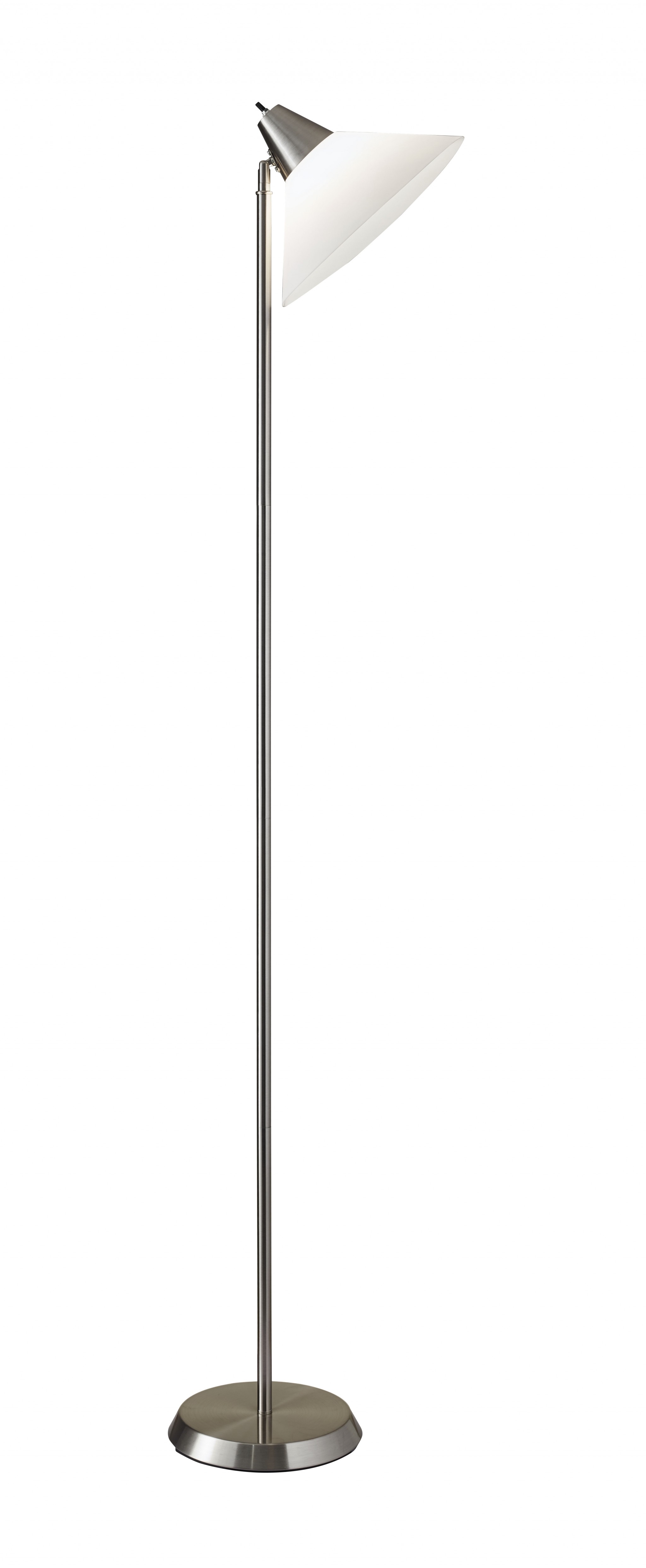 Elemental Brushed Steel Metal Torchiere With White Cone Shade-372627-1