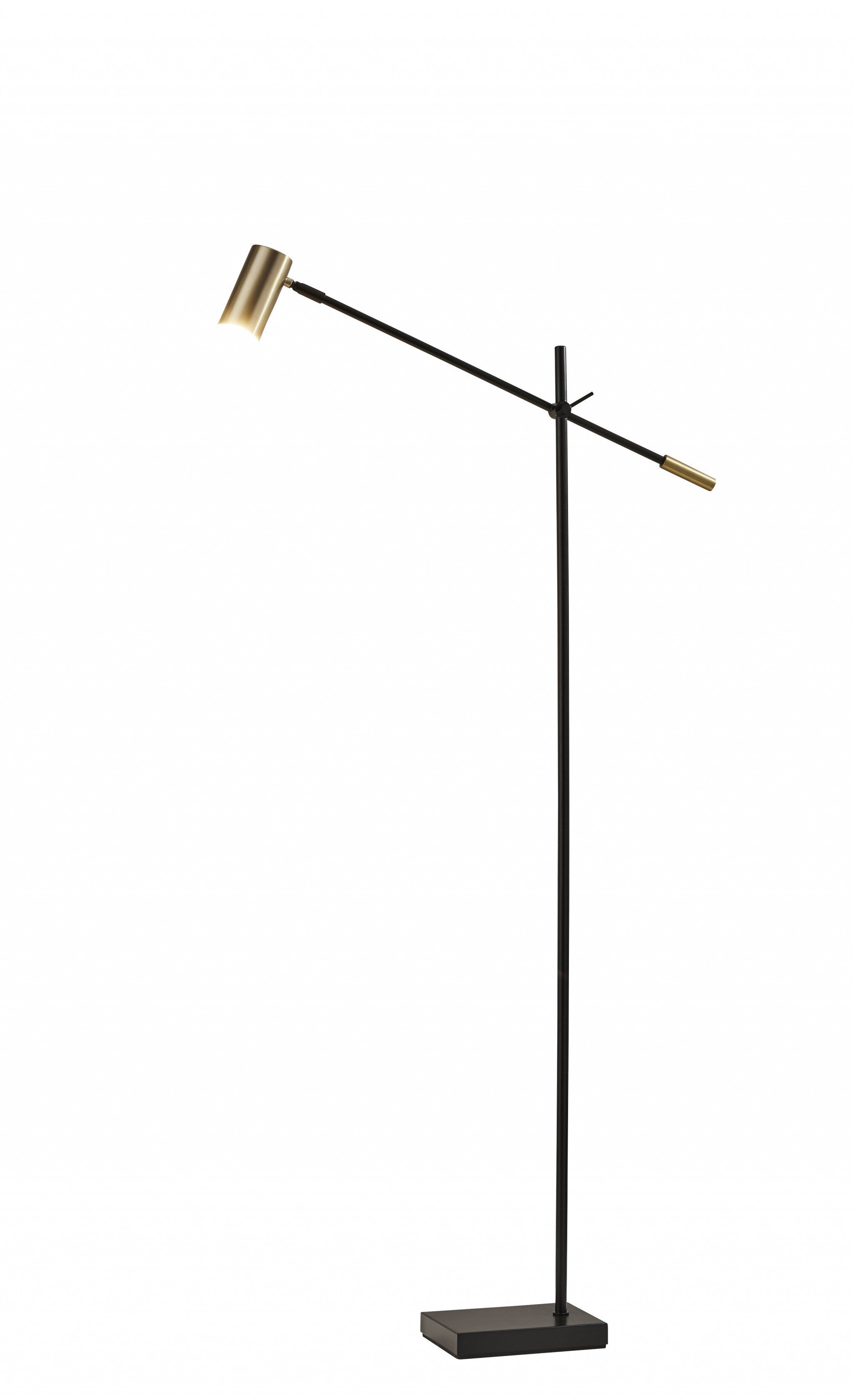 63" Black Adjustable LED Task Floor Lamp With Antiqued Brass Cylinder Shade-372701-1